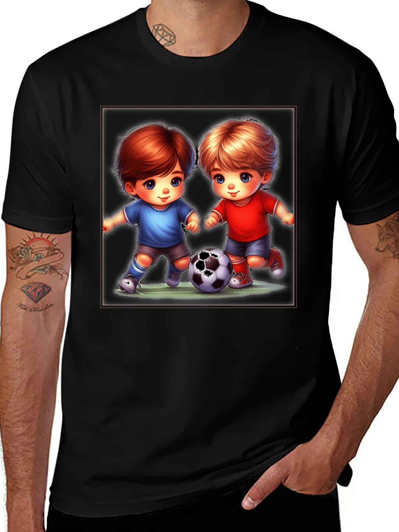 Variant 16 of Soccer Kids Graphic Tee - Black Cotton Shirt