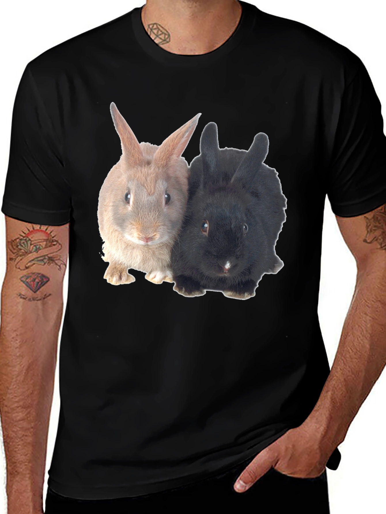 Variant 8 of Cute Rabbit Duo Black T-Shirt