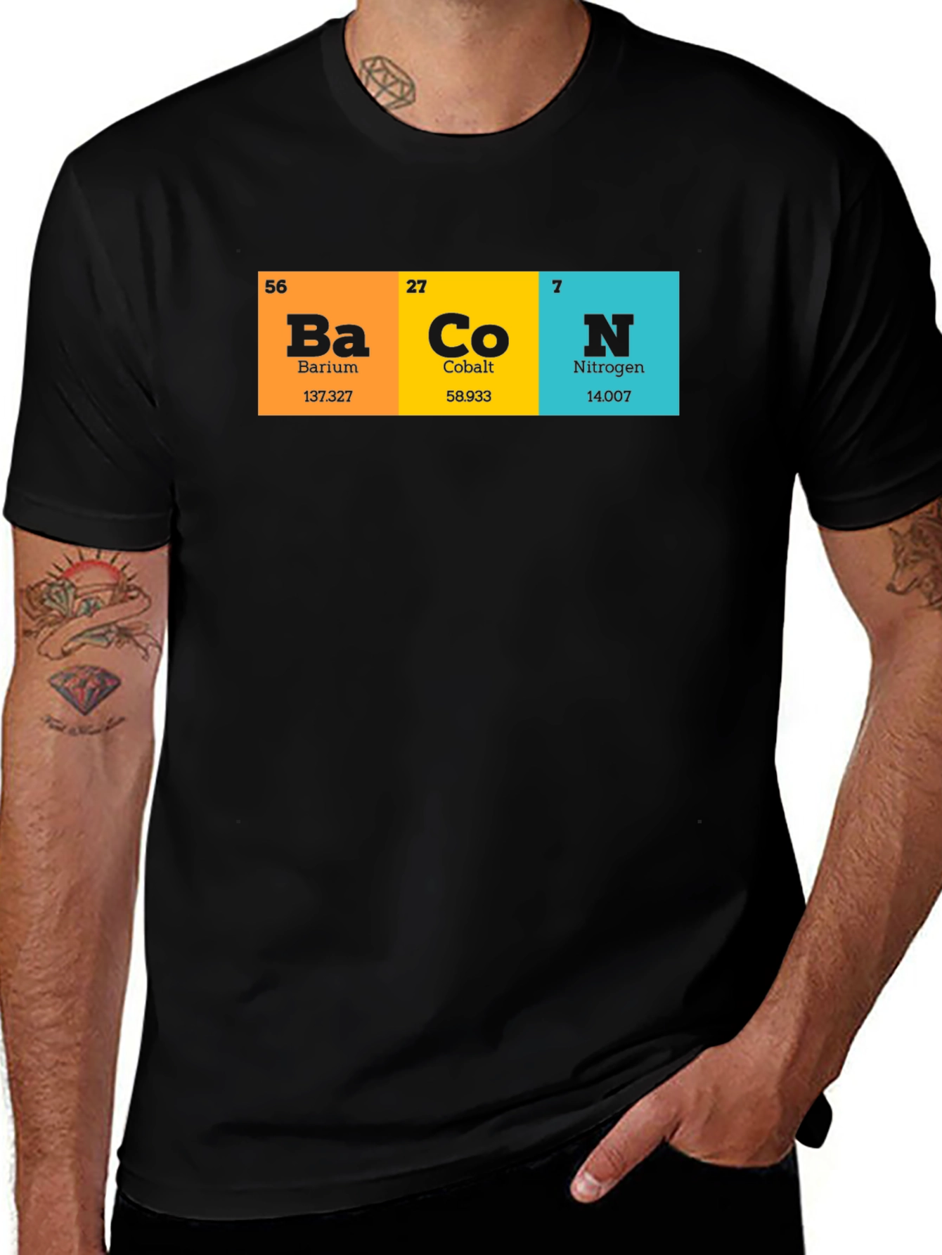 Bacon Periodic Table Funny Black T-Shirt