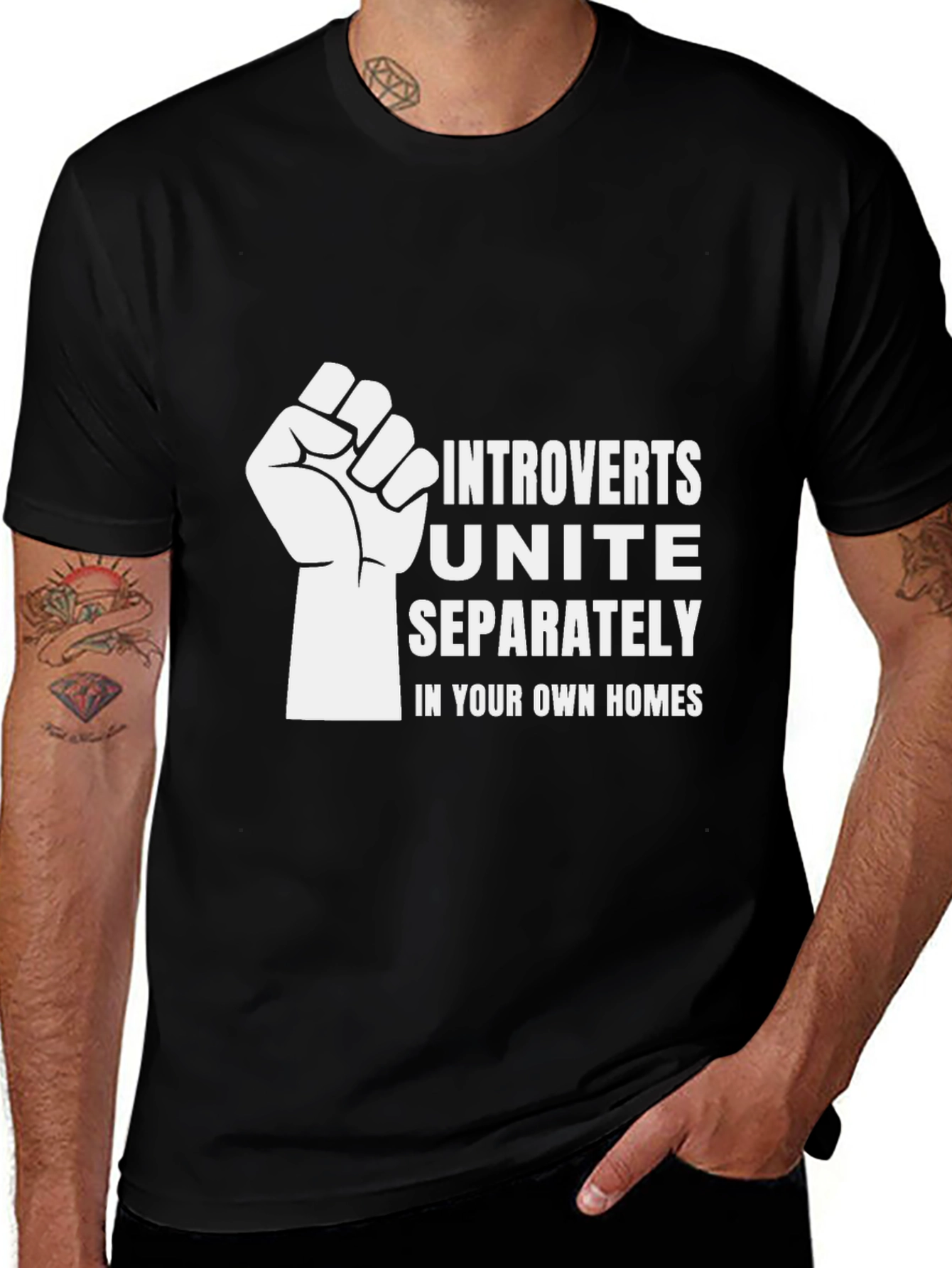 Variant 26 of Introverts Unite Separately T-Shirt - Black Cotton Tee