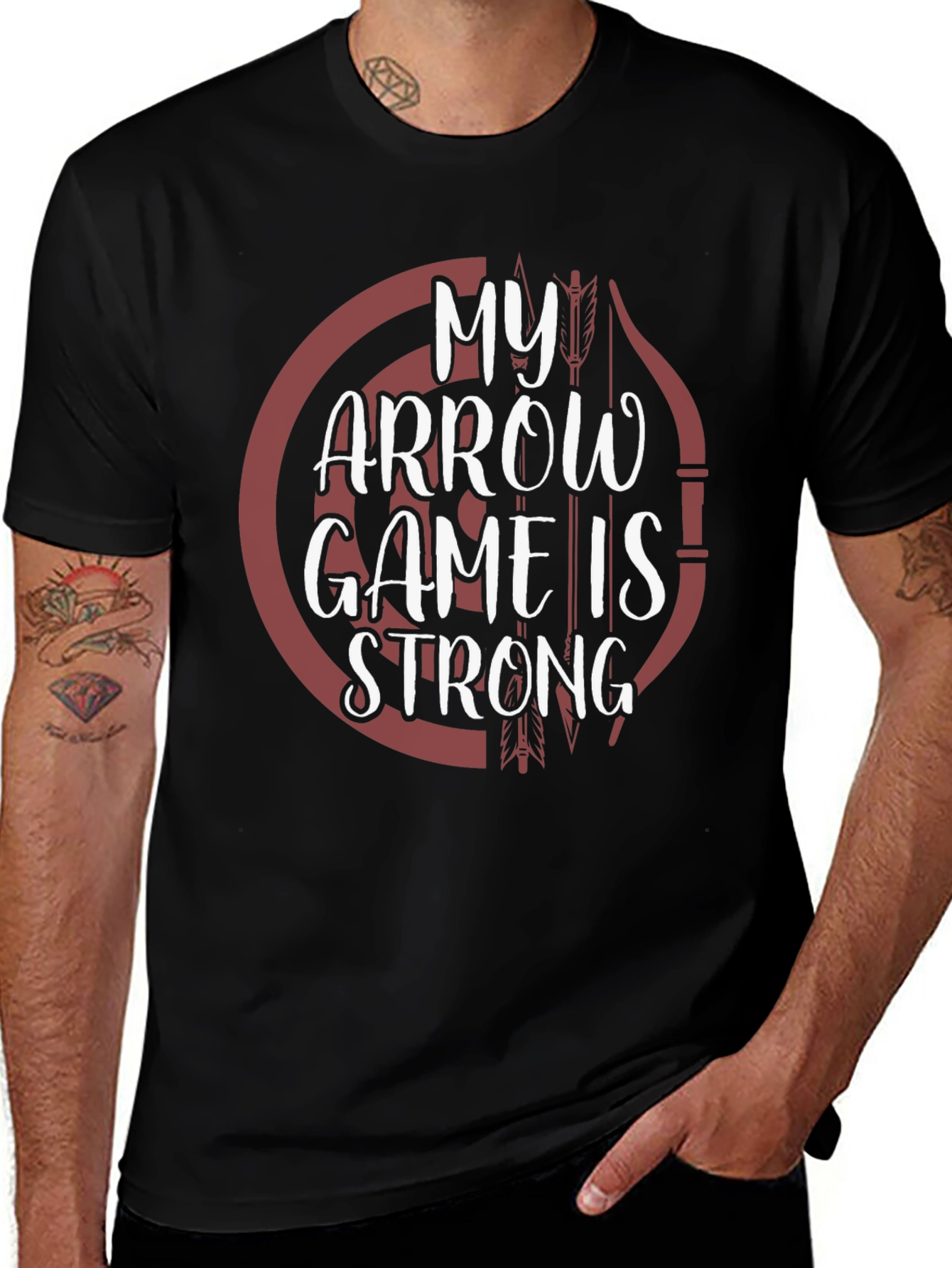 Variant 16 of Archery T-Shirt - My Arrow Game Is Strong Graphic Tee
