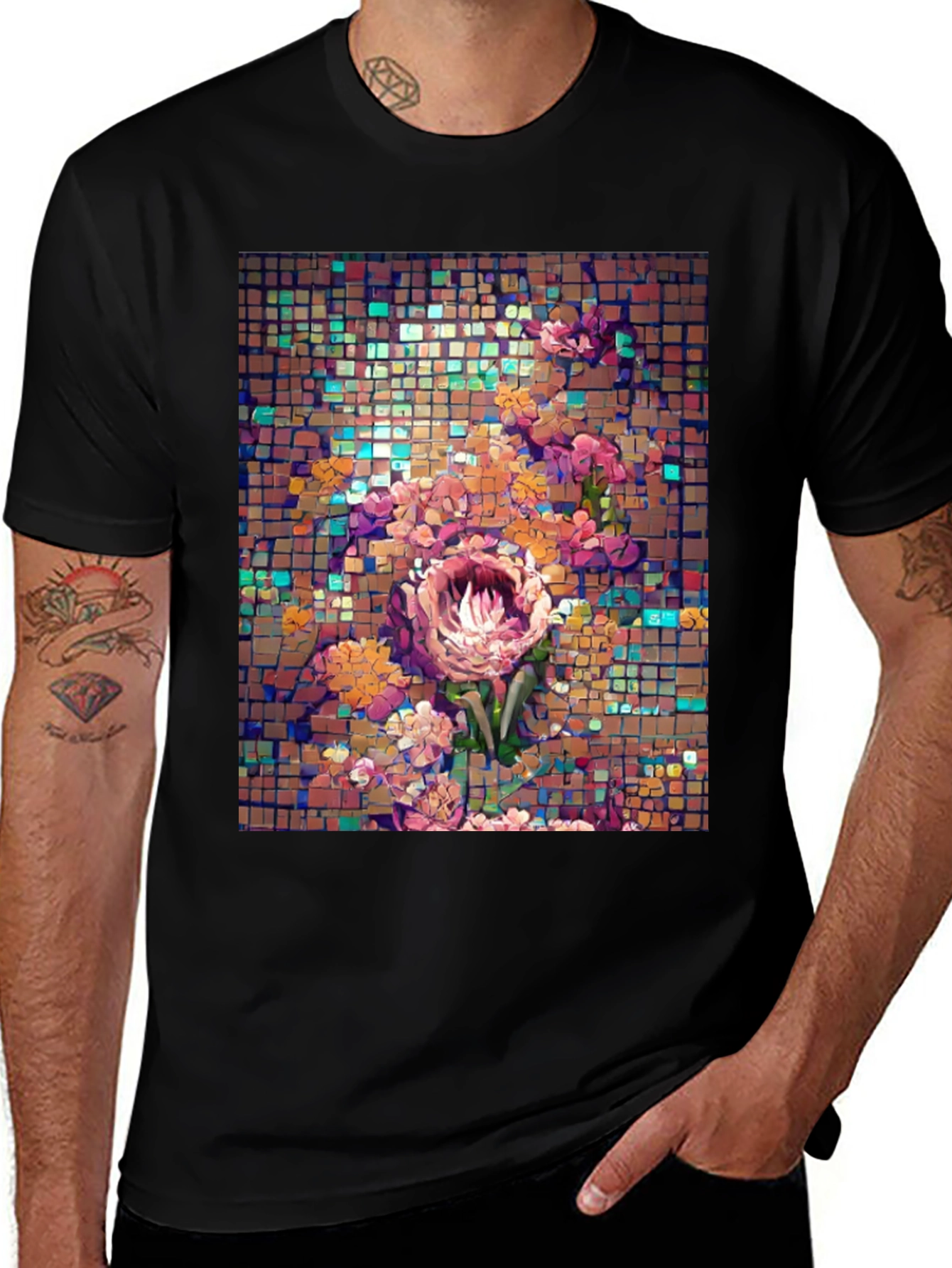 Variant 30 of Floral Mosaic T-Shirt - Unique Artistic Design