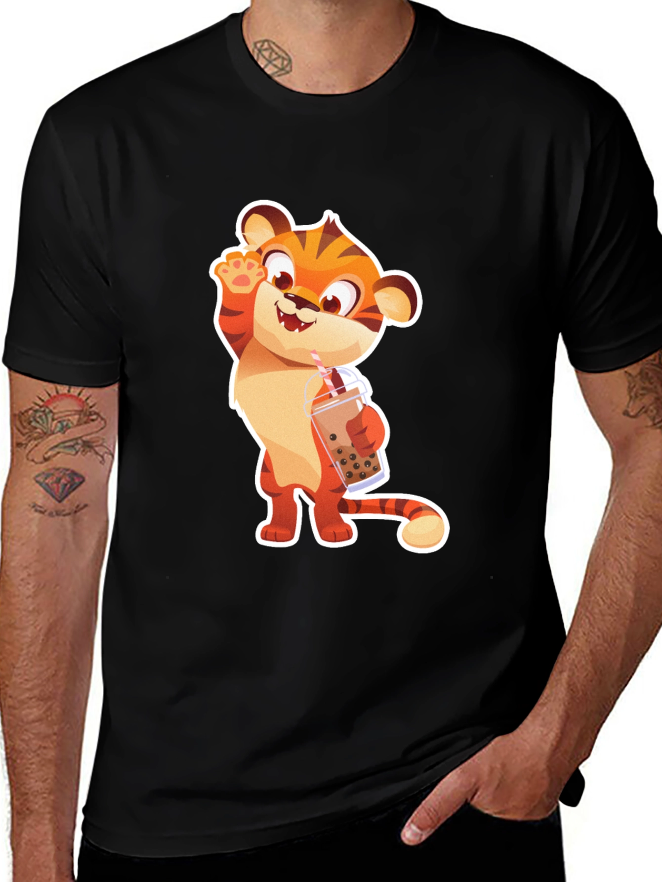 Cute Tiger Boba Tea Graphic T-Shirt