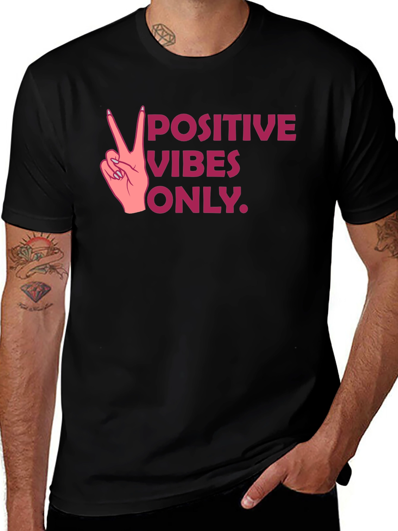 Variant 27 of Positive Vibes Only Graphic Tee - Relaxed Fit Black T-Shirt