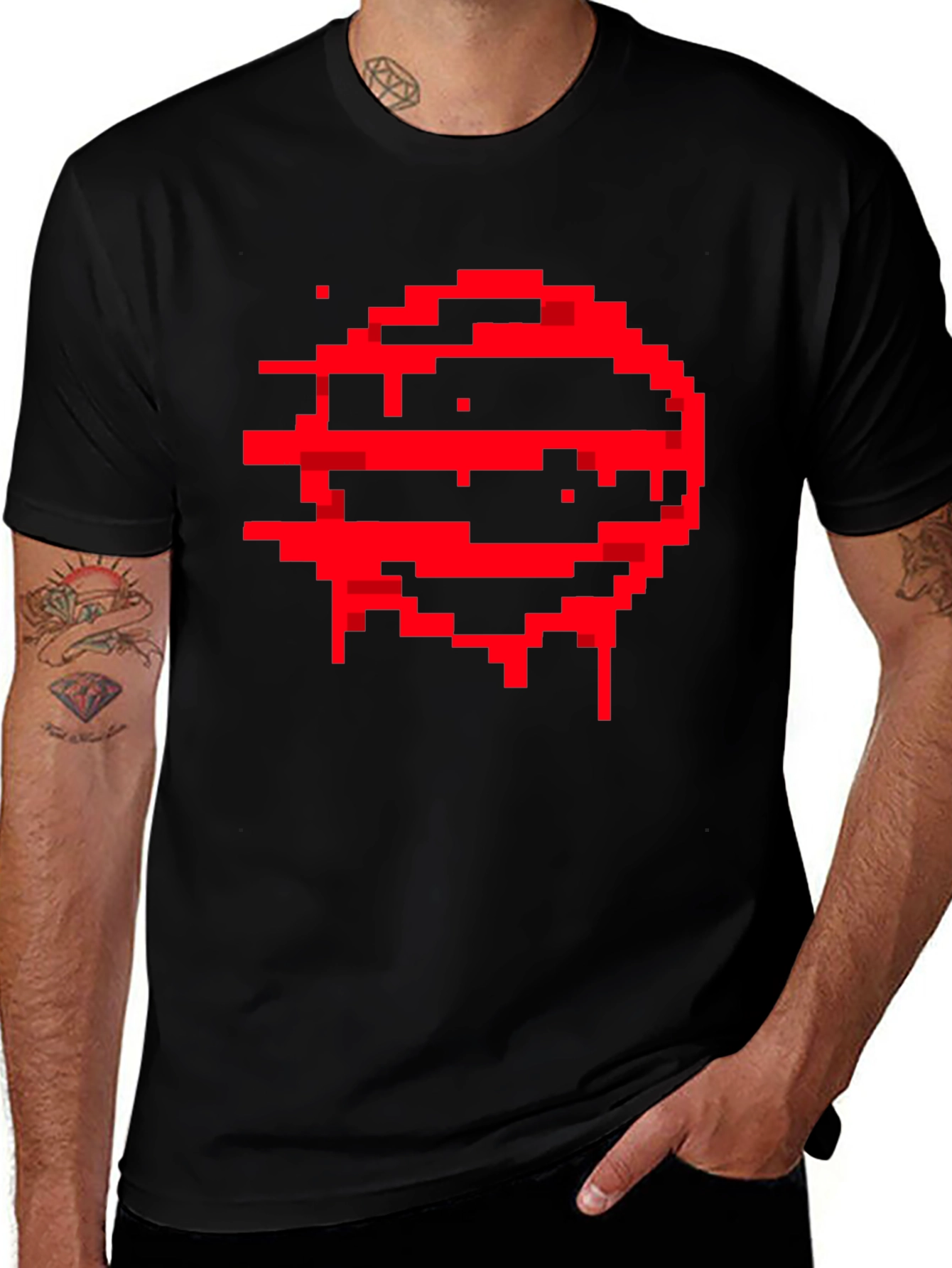 Variant 9 of Pixelated Red Globe Black T-Shirt