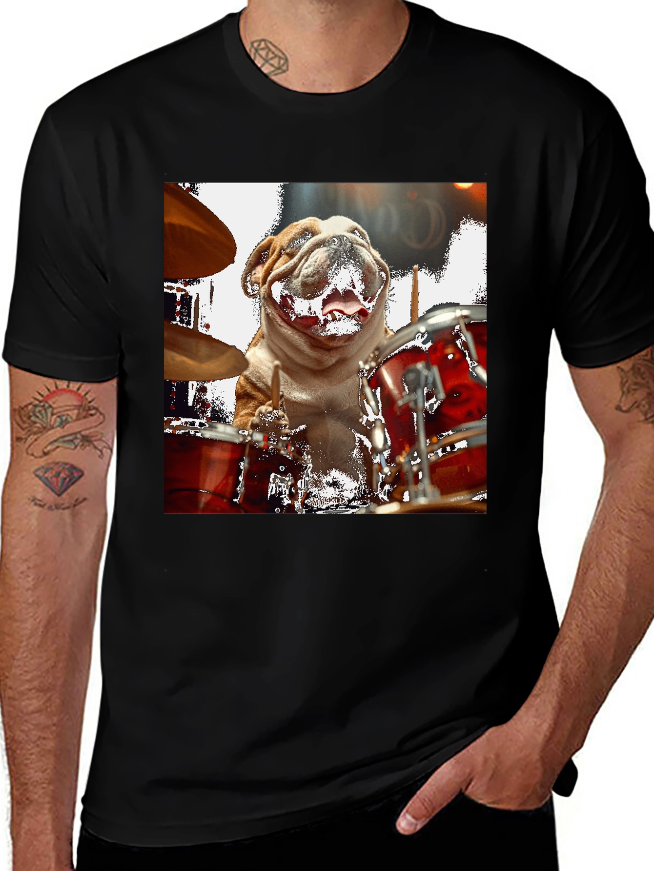 Variant 9 of Drummer Dog Graphic Tee - Cool Black T-Shirt
