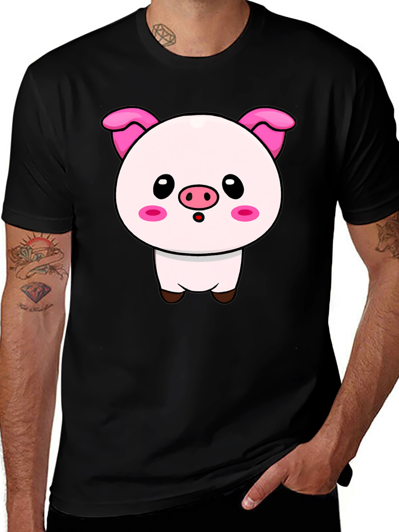 Variant 15 of Cute Pig Cartoon Graphic Black T-Shirt