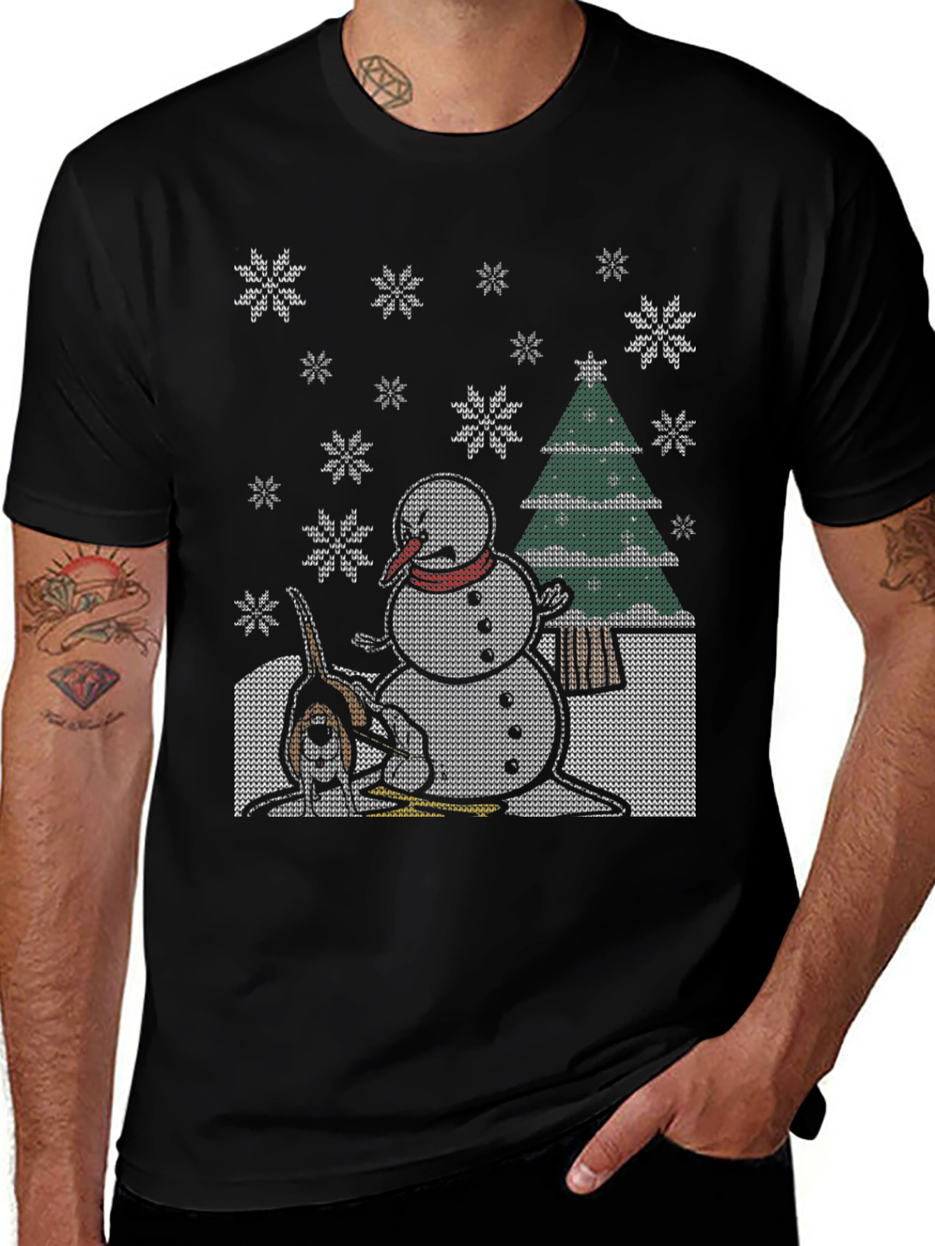 Black Funny Christmas T-Shirt Dog Snowman main image