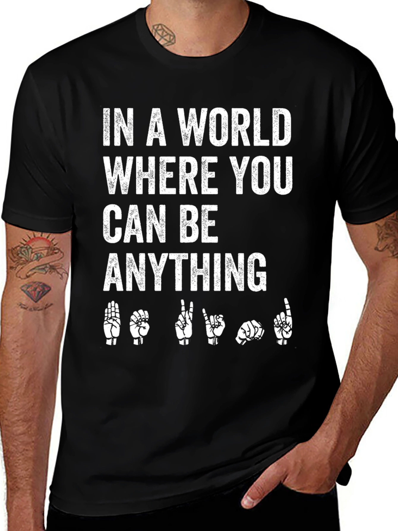 Variant 17 of In a World Be Kind Sign Language T-Shirt