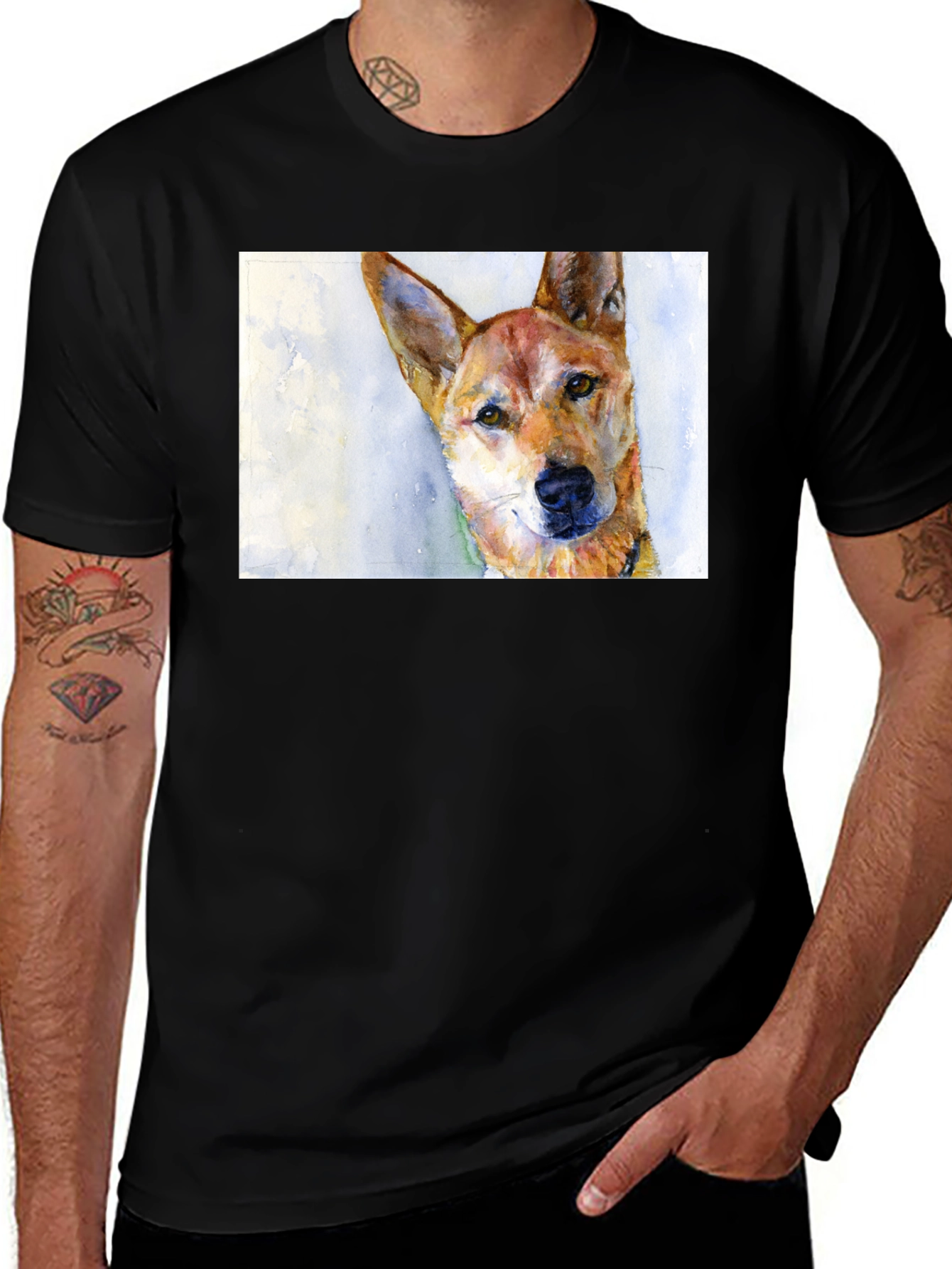 Variant 24 of Dog Watercolor Art Print Black T-Shirt