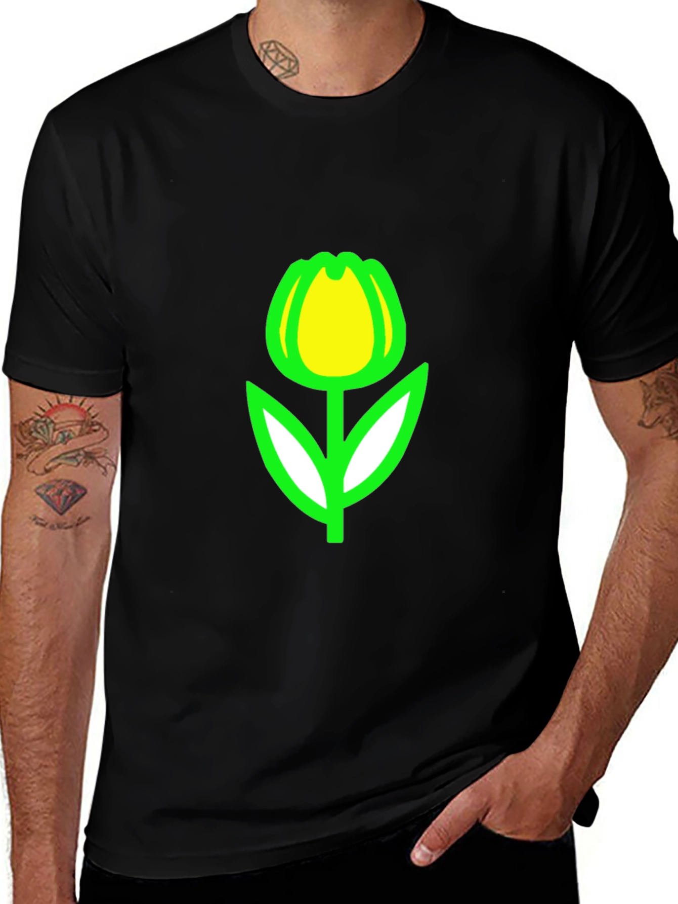Tulip Graphic Tee - Black Casual T-Shirt