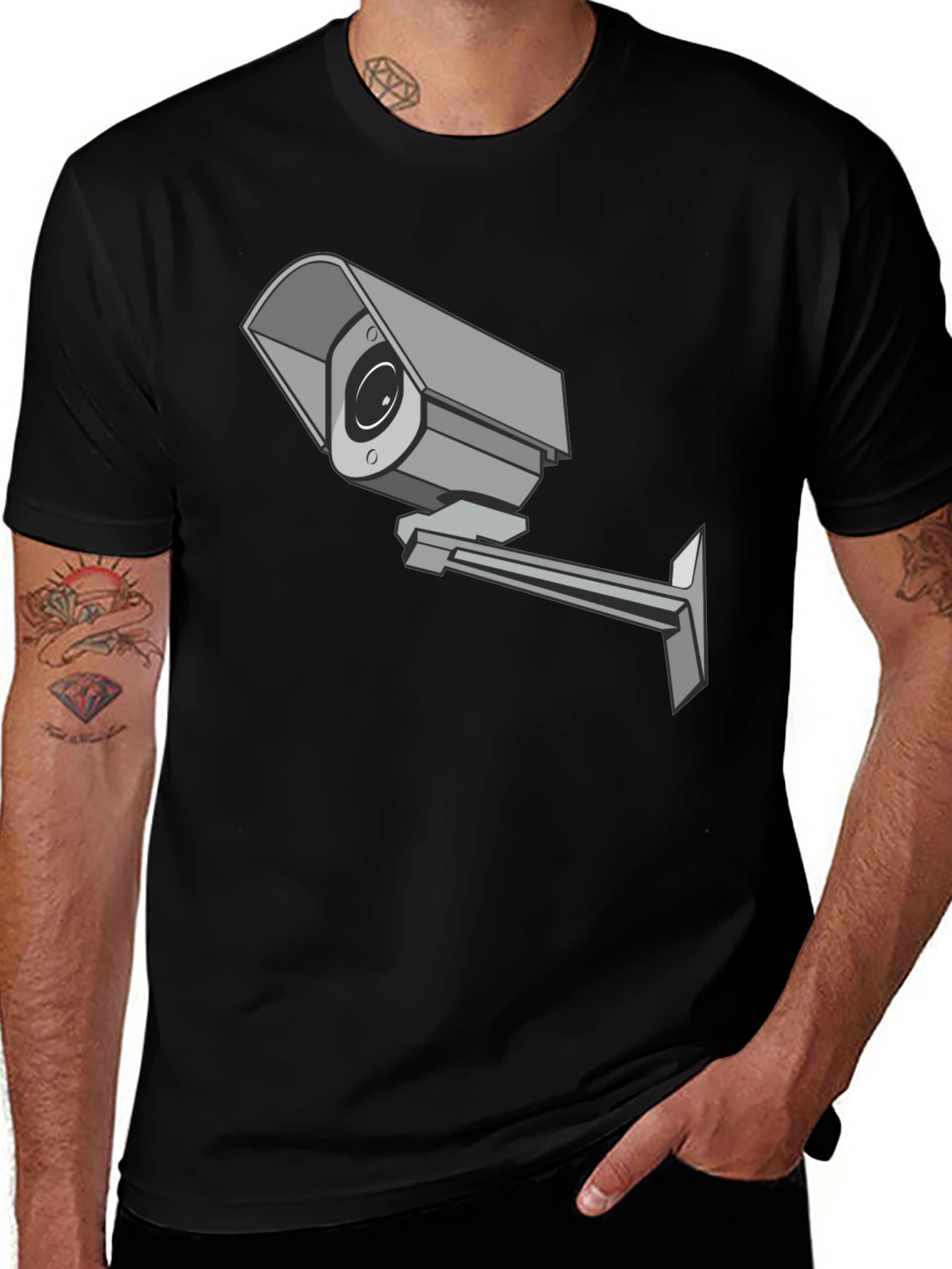 Variant 12 of CCTV Camera Graphic Black Tee - Privacy Observer Shirt