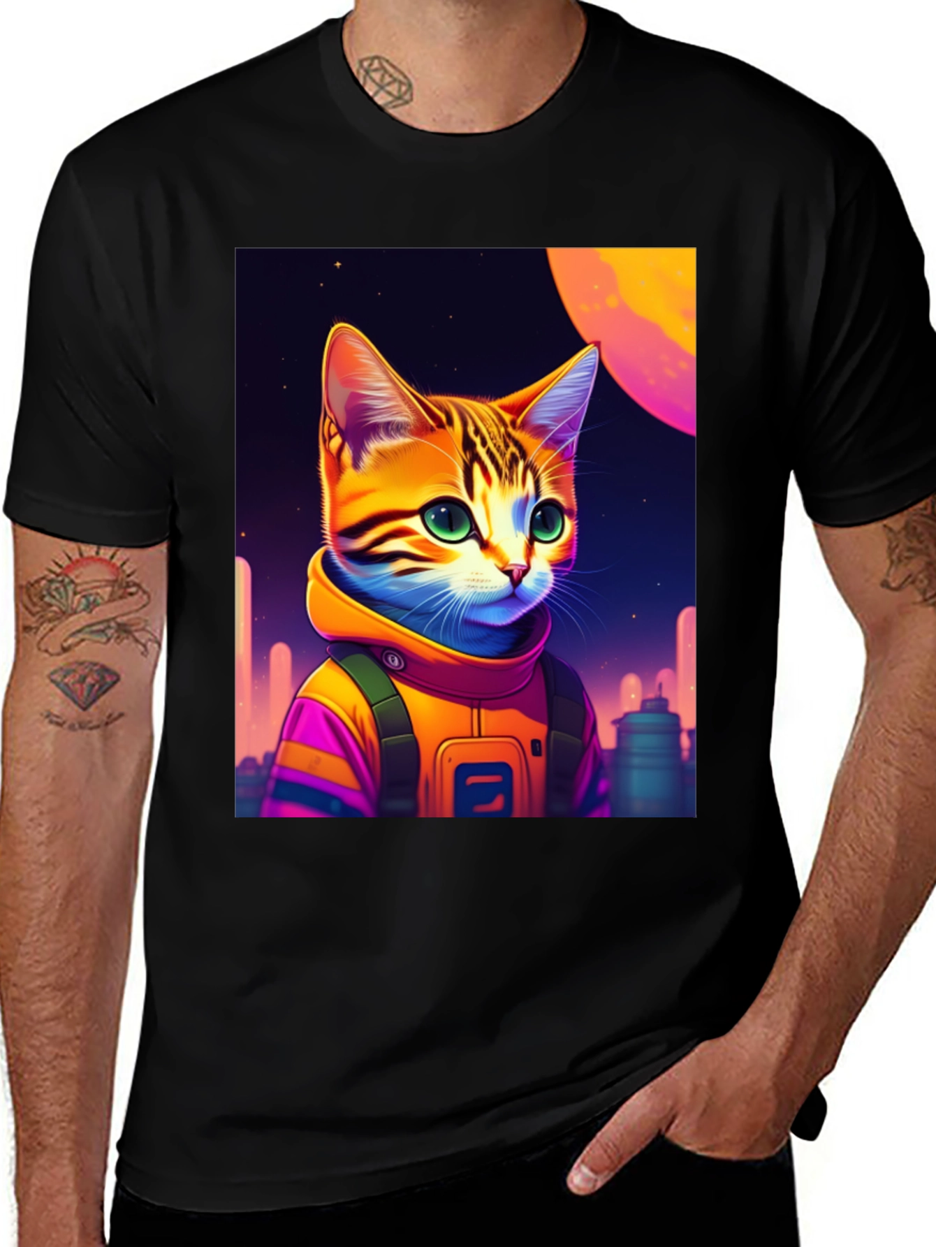 Variant 3 of Cosmic Cat Astronaut Graphic T-Shirt