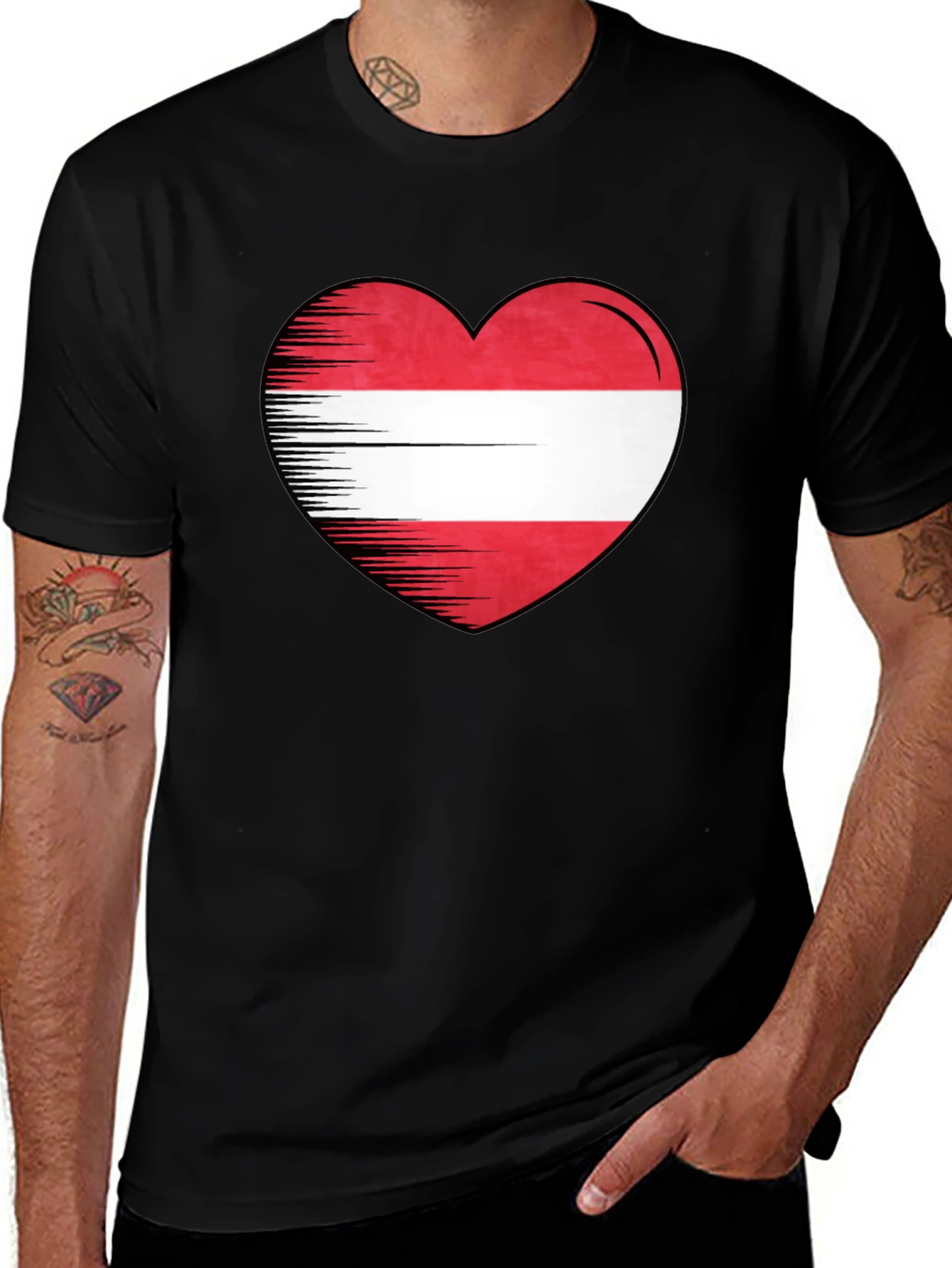 Austria Heart Flag Graphic Tee - Black