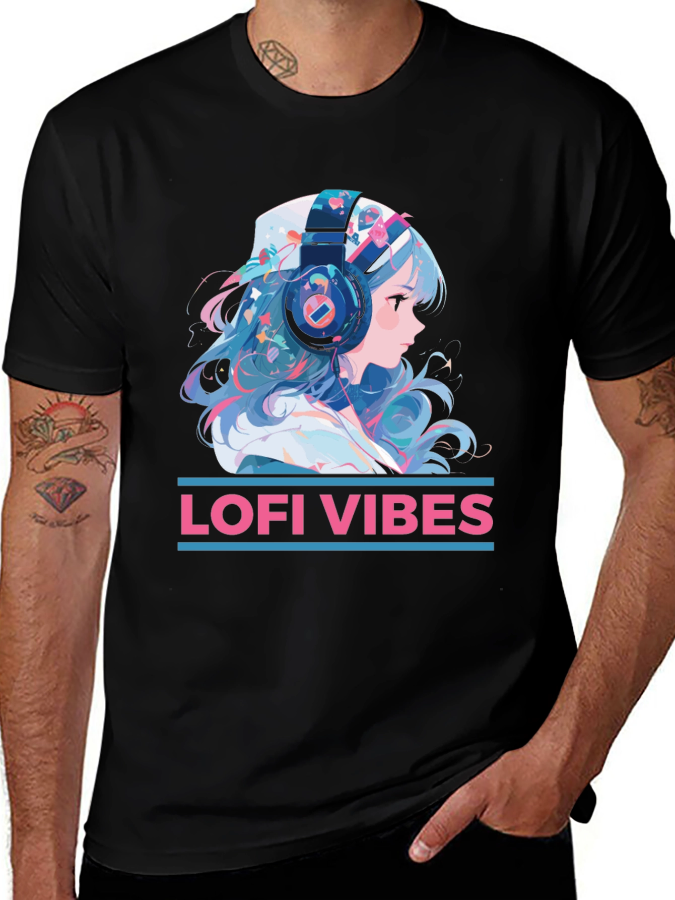 Variant 19 of Lofi Vibes Anime Girl Black T-Shirt