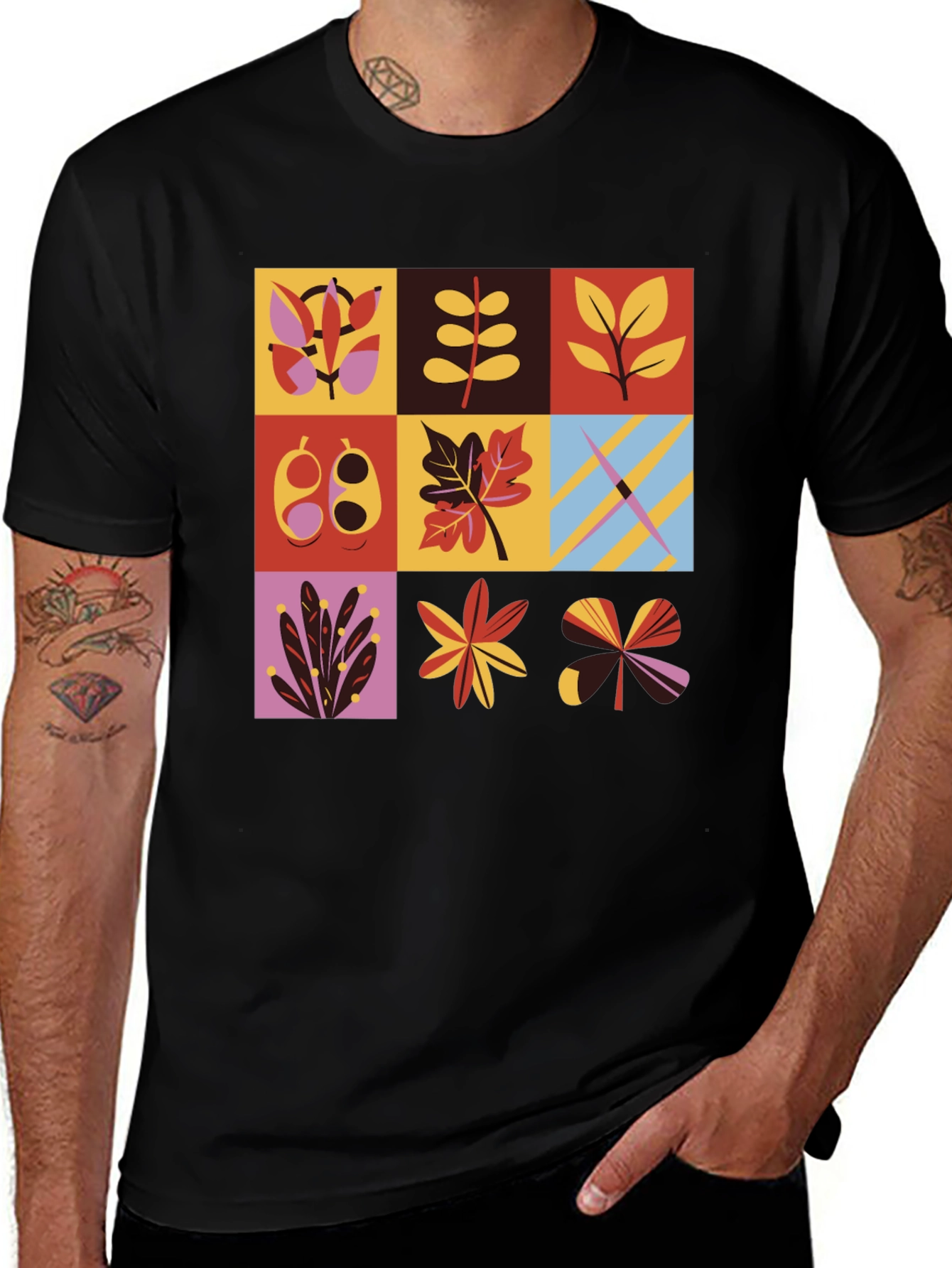 Botanical Block Print Men's Black T-Shirt