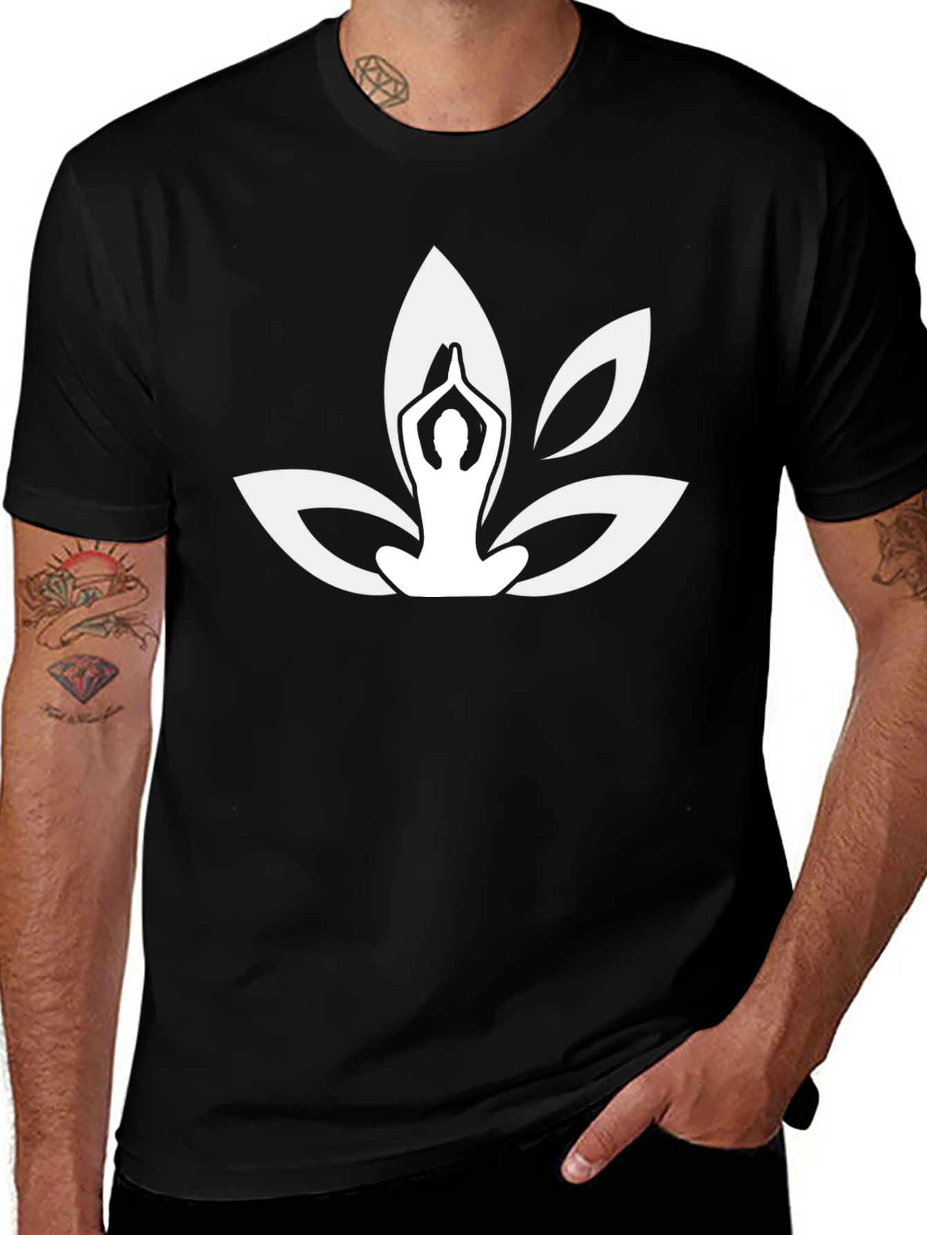 Variant 19 of Lotus Pose Graphic Black T-Shirt