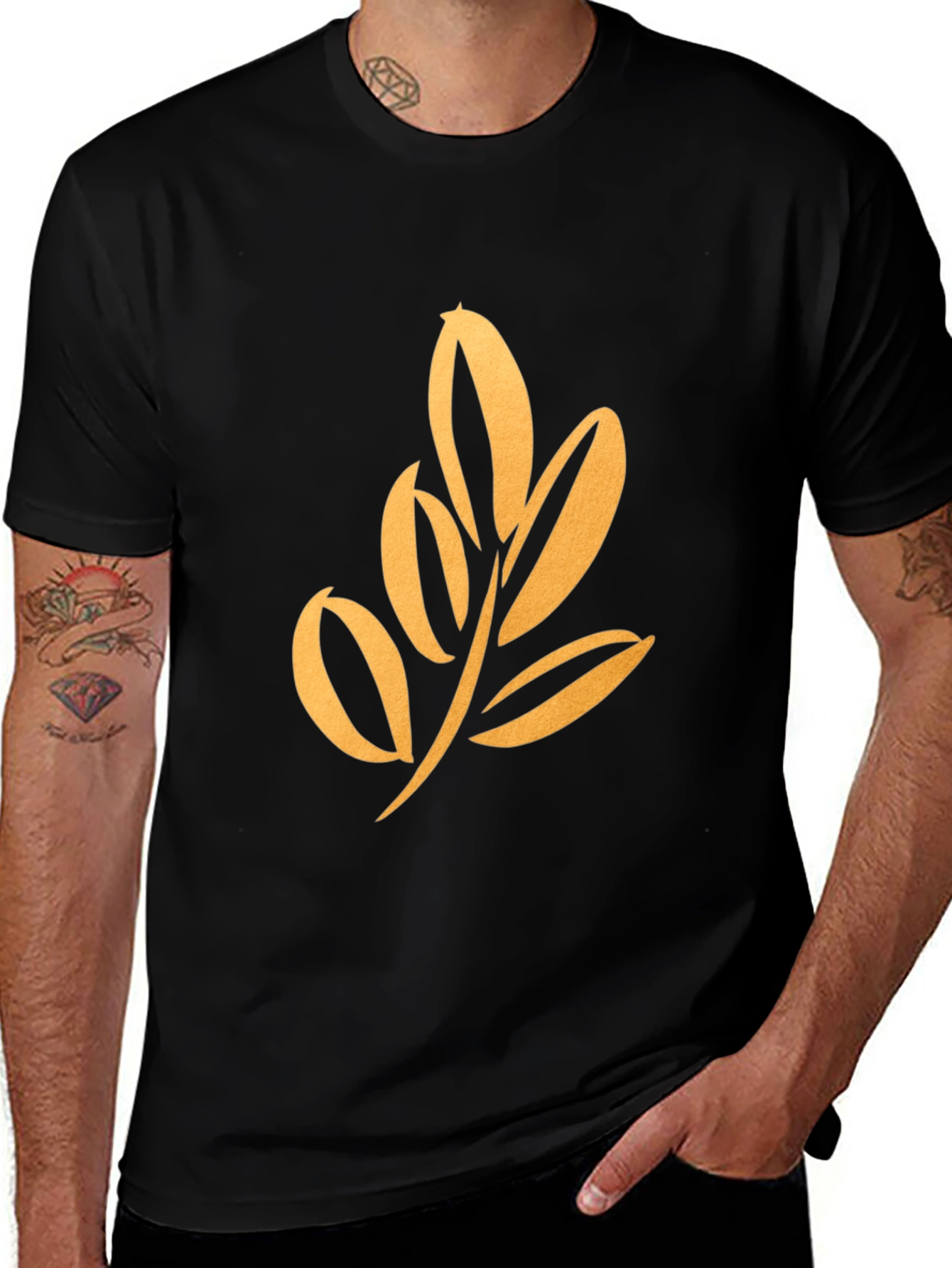 Variant 17 of Leaf Design Black T-Shirt