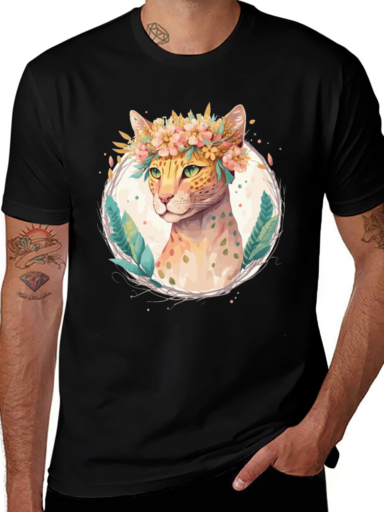 Variant 8 of Floral Cat Graphic T-Shirt