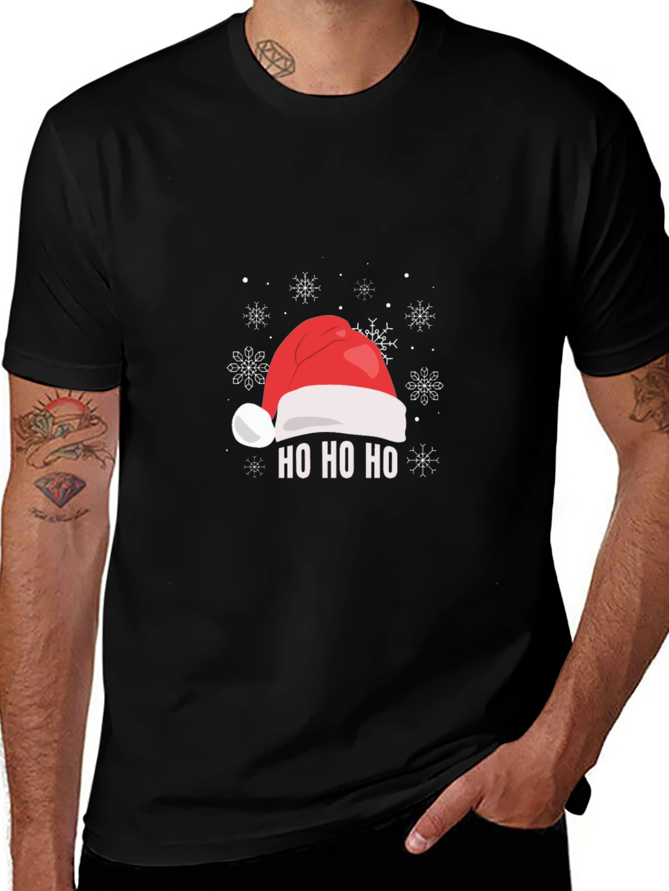 Festive Holiday T-Shirt - Santa Hat & Ho Ho Ho