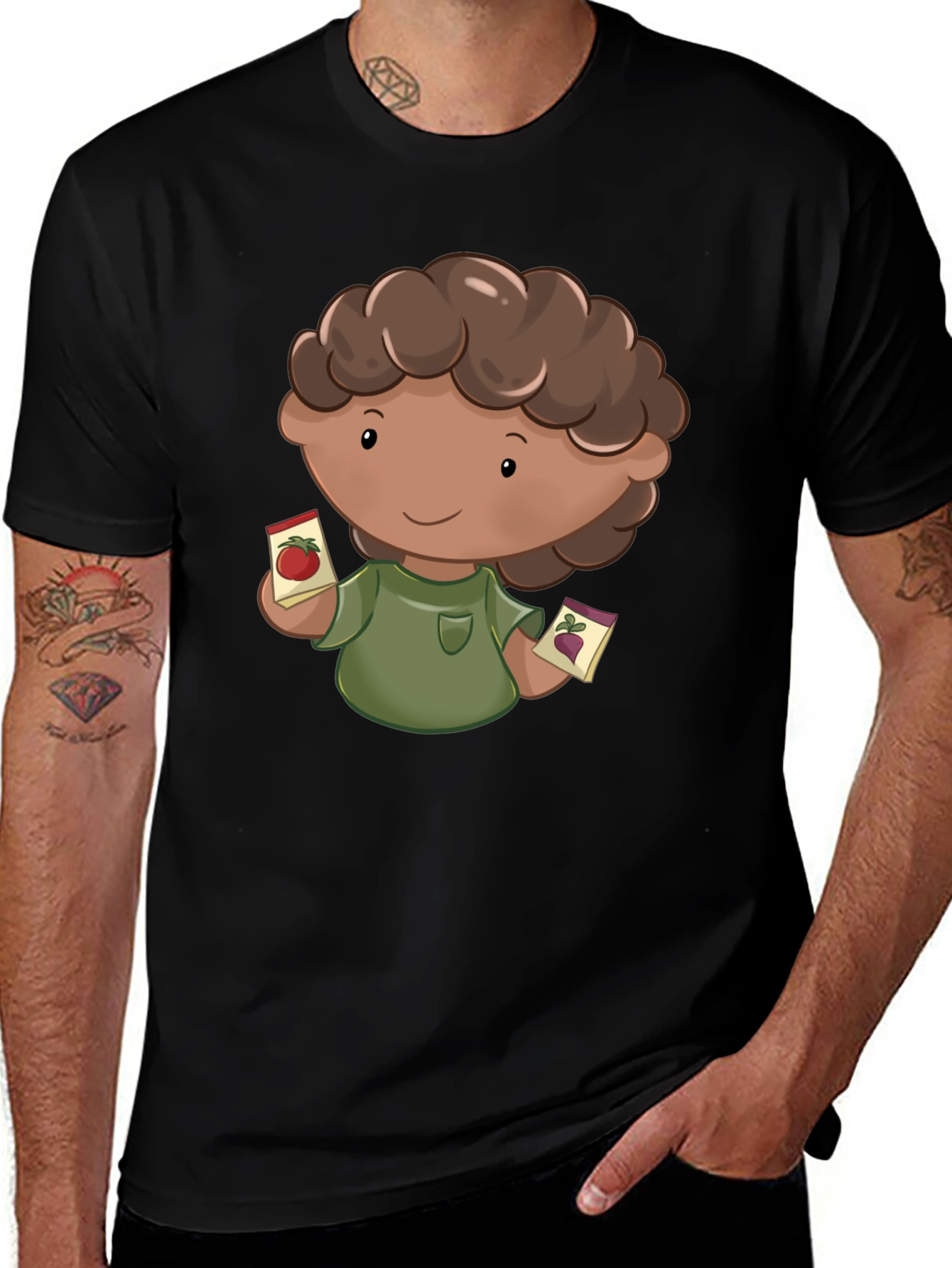 Variant 11 of Gardener Cartoon Graphic Black T-Shirt