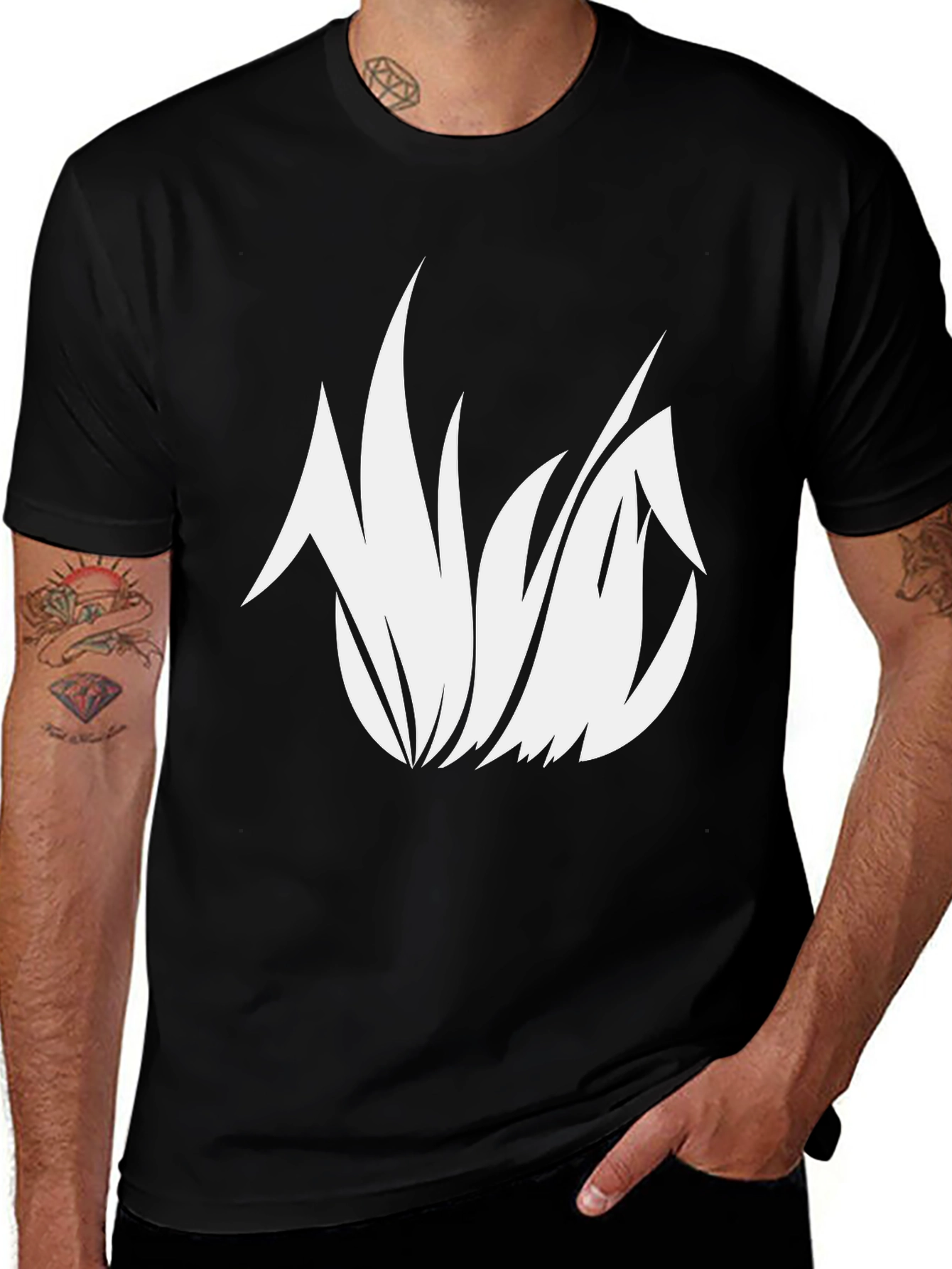 Variant 27 of Men's Black T-Shirt with Abstract White Graphic Design