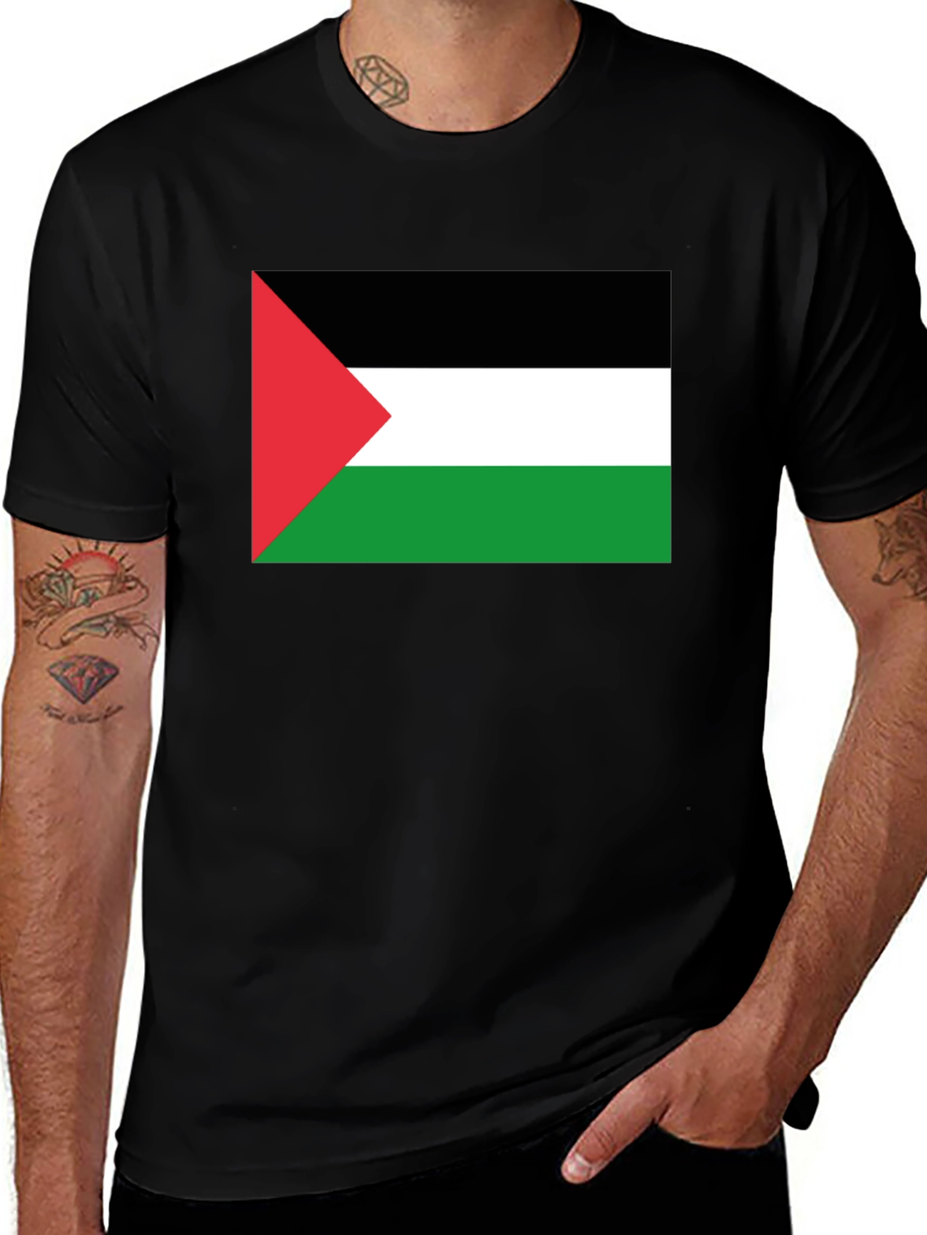 Palestine Flag T-Shirt - Black Short Sleeve