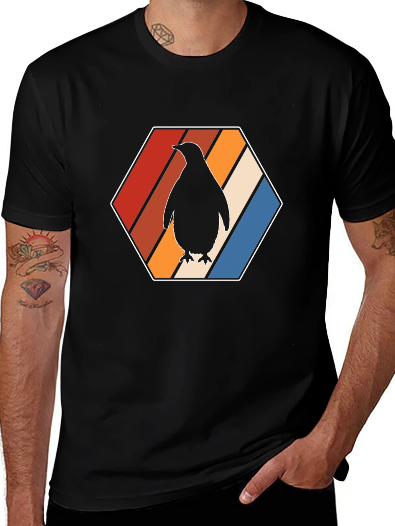 Variant 20 of Retro Penguin T-Shirt - Cool Hexagon Design