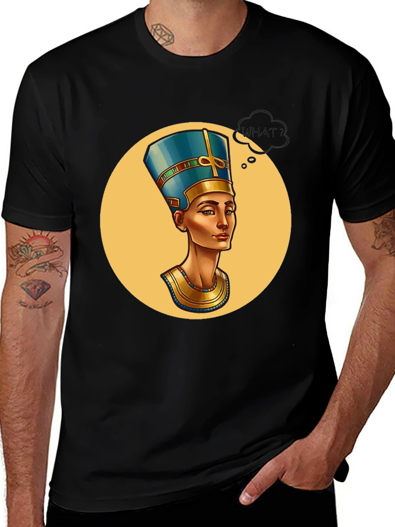 Variant 10 of Nefertiti Graphic Tee - "What?" Black T-Shirt