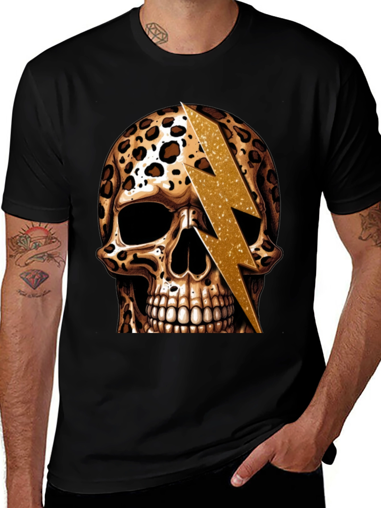 Variant 22 of Leopard Skull Tee with Gold Lightning Bolt