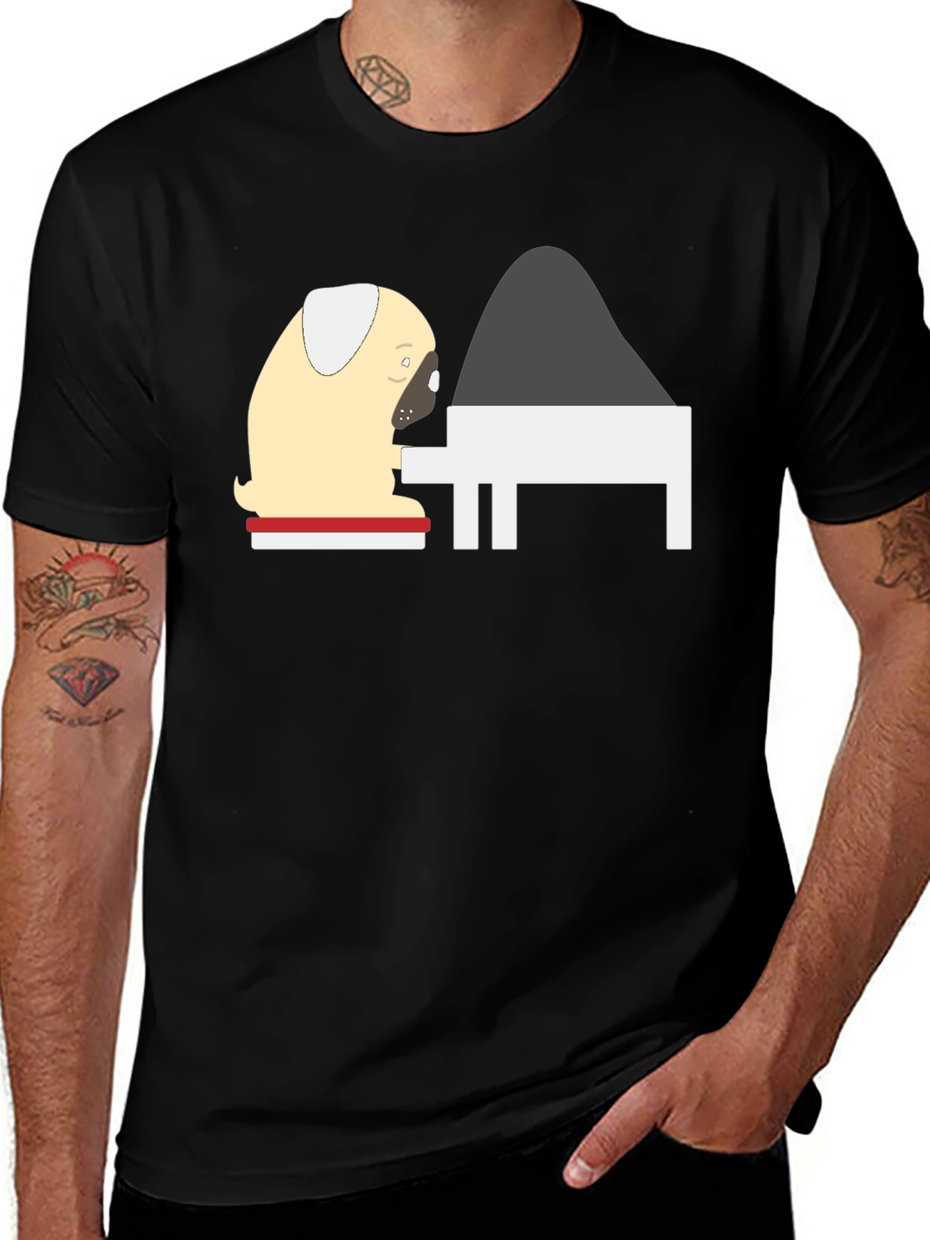 Variant 21 of Pug Playing Piano Graphic Tee