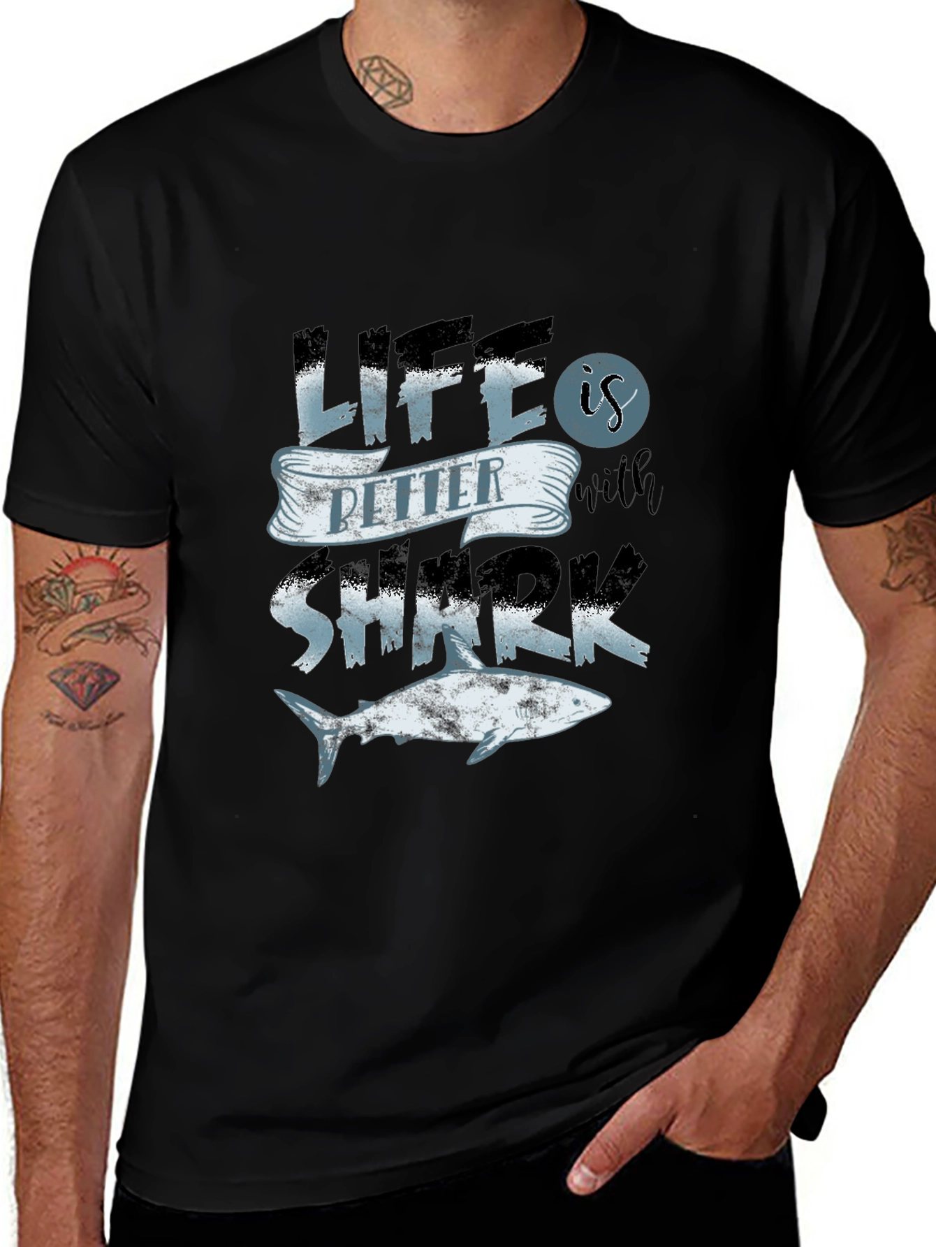 Life is Better with Sharks Men's Black Graphic Tee