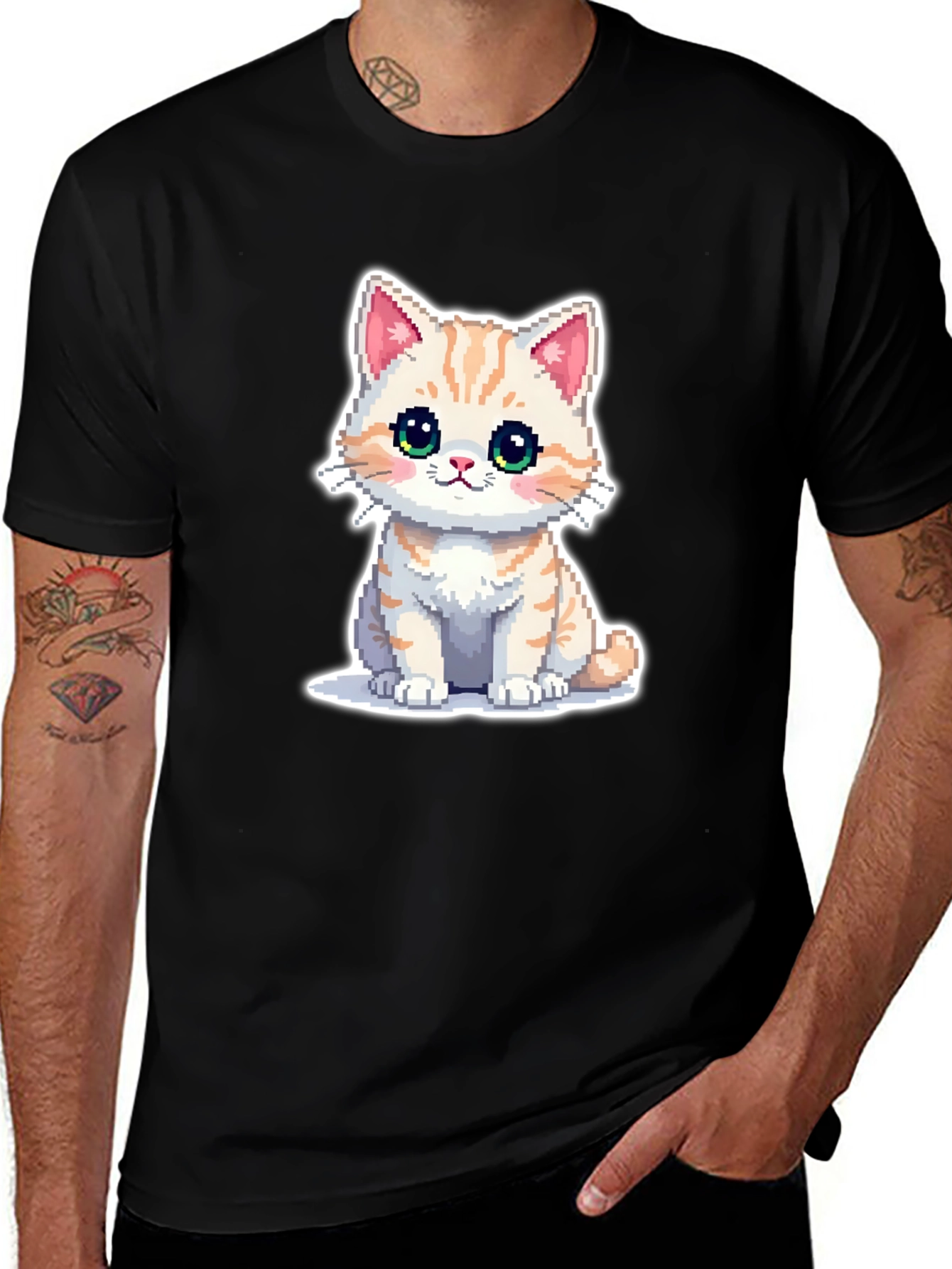 Variant 8 of Cute Pixel Cat Black T-Shirt