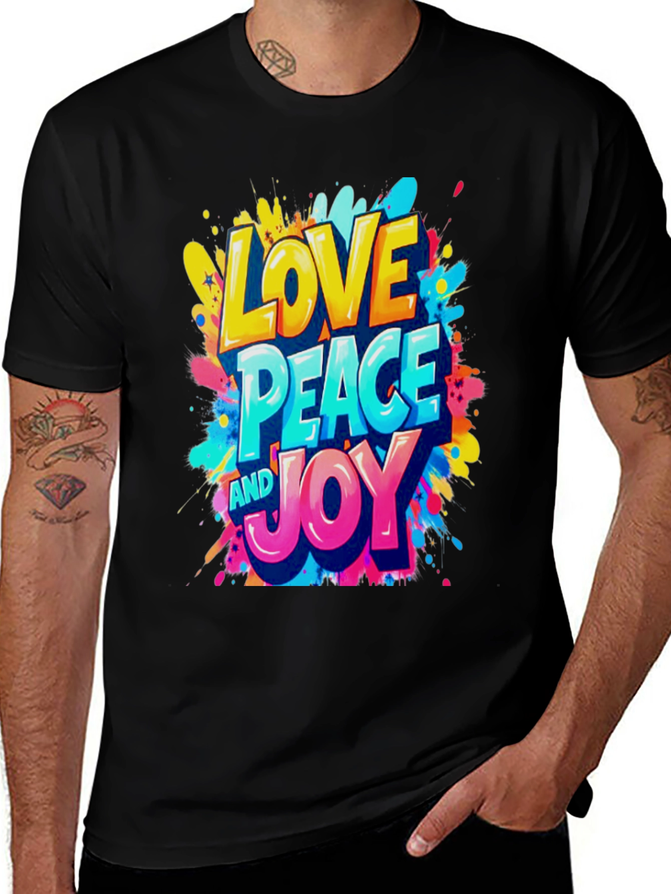 Variant 10 of Love Peace and Joy Graphic Black T-Shirt