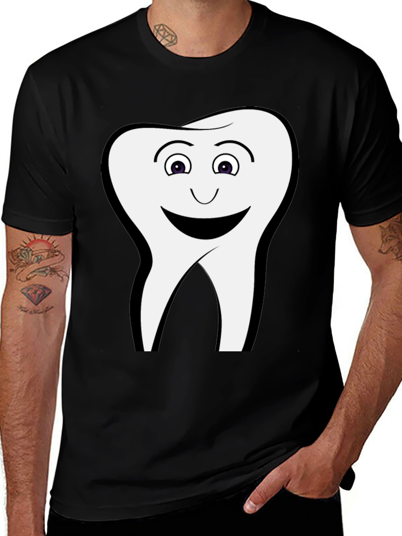 Funny Smiling Tooth Graphic T-Shirt - Black