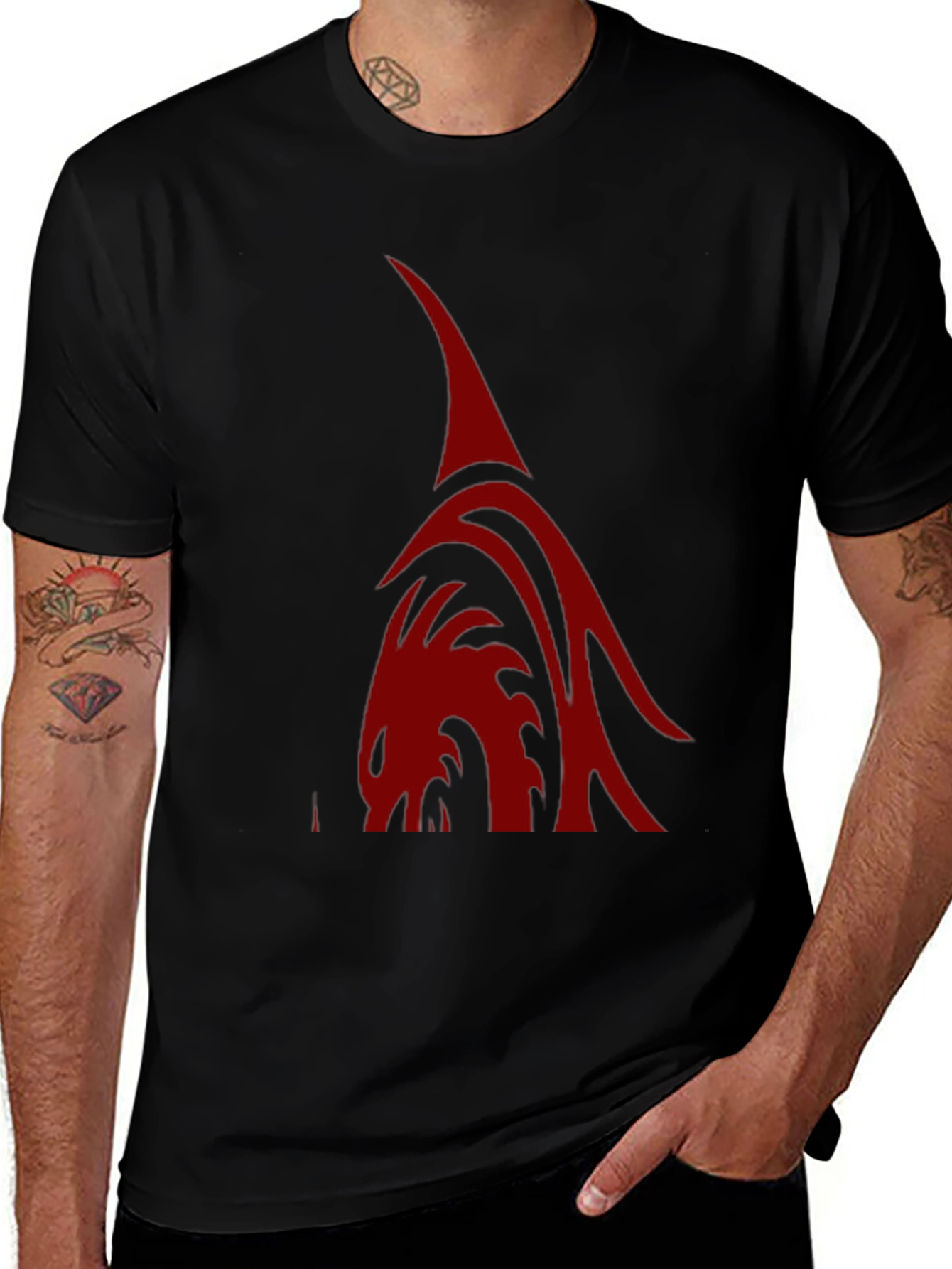 Black Men's Black T-Shirt with Red Dragon Graphic main image