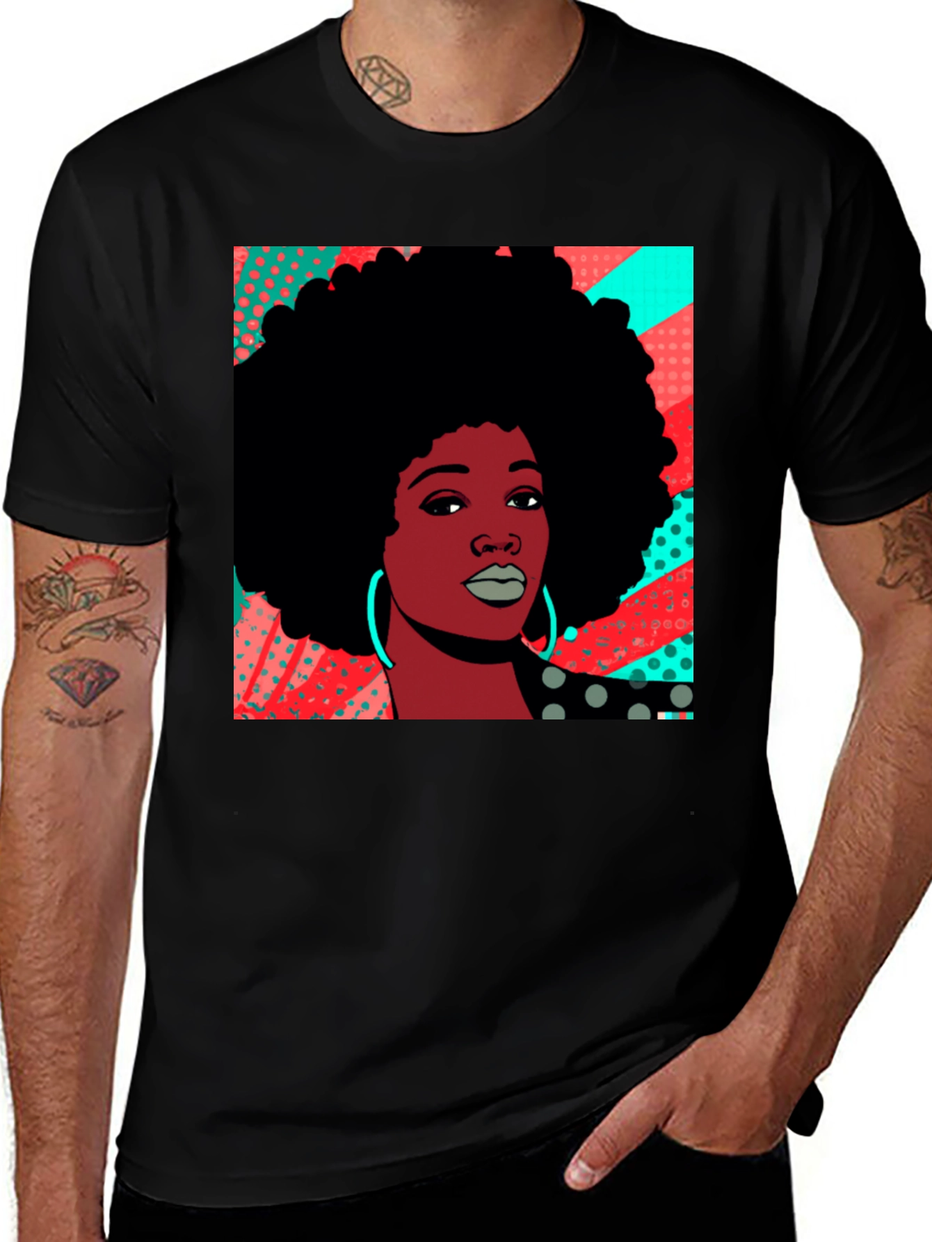 Variant 24 of Afro Woman Graphic Tee - Pop Art Black Shirt