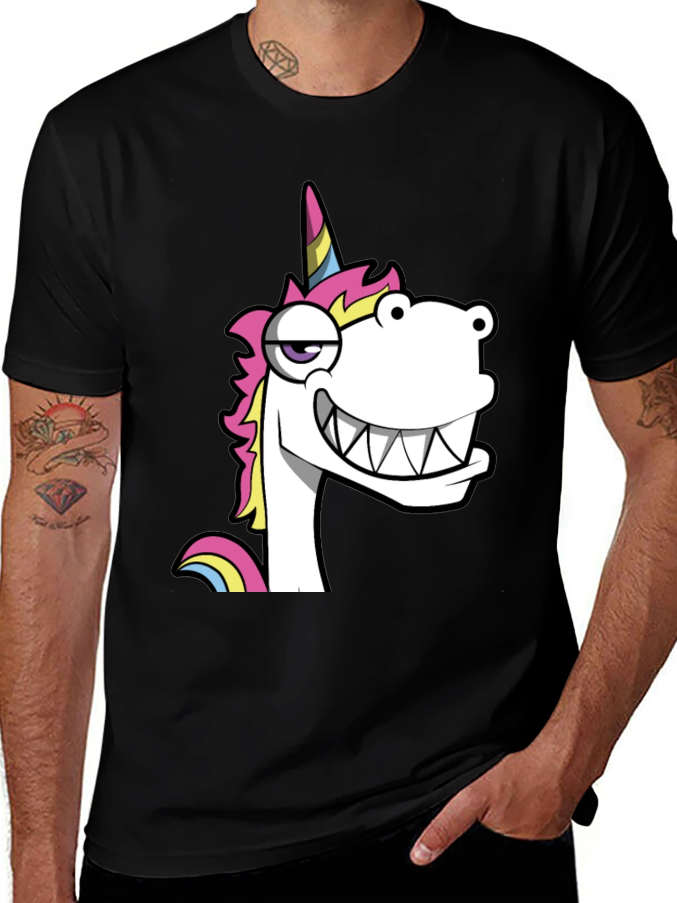 Variant 12 of Funny Unicorn Graphic Black T-Shirt