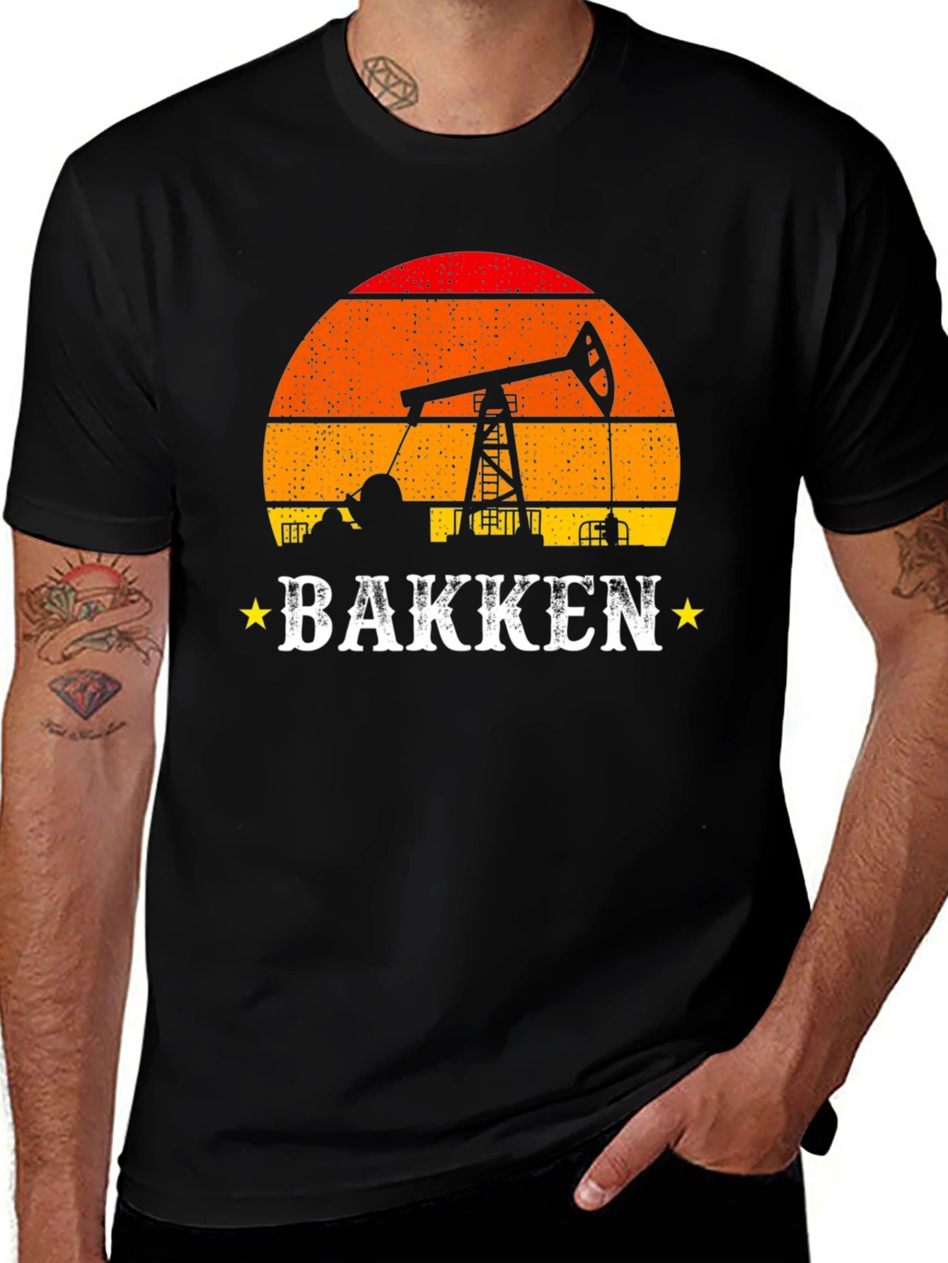 Variant 23 of Bakken Oil Derrick Sunset Graphic Tee - Black
