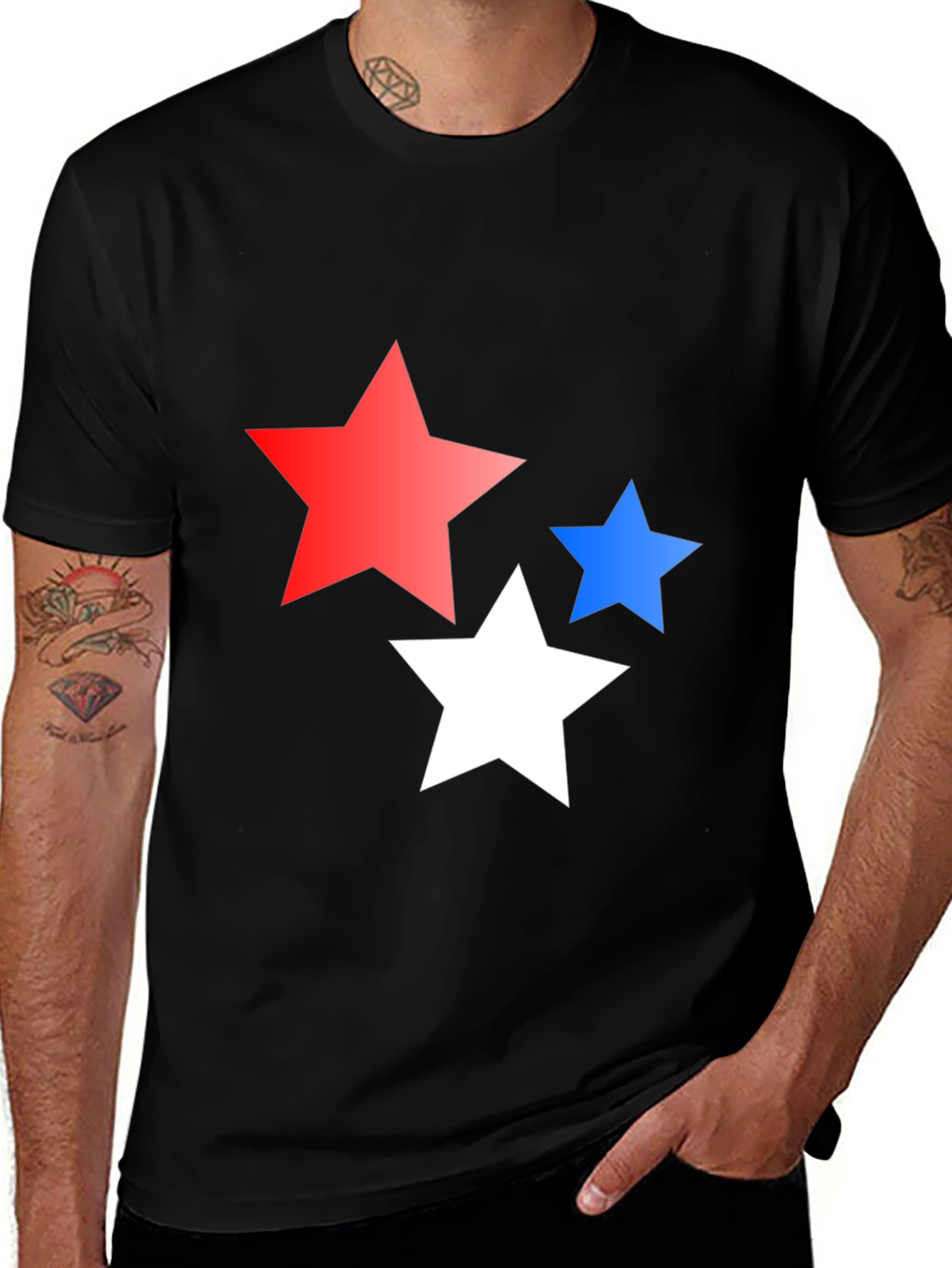 Variant 17 of Stars Graphic Print Black T-Shirt