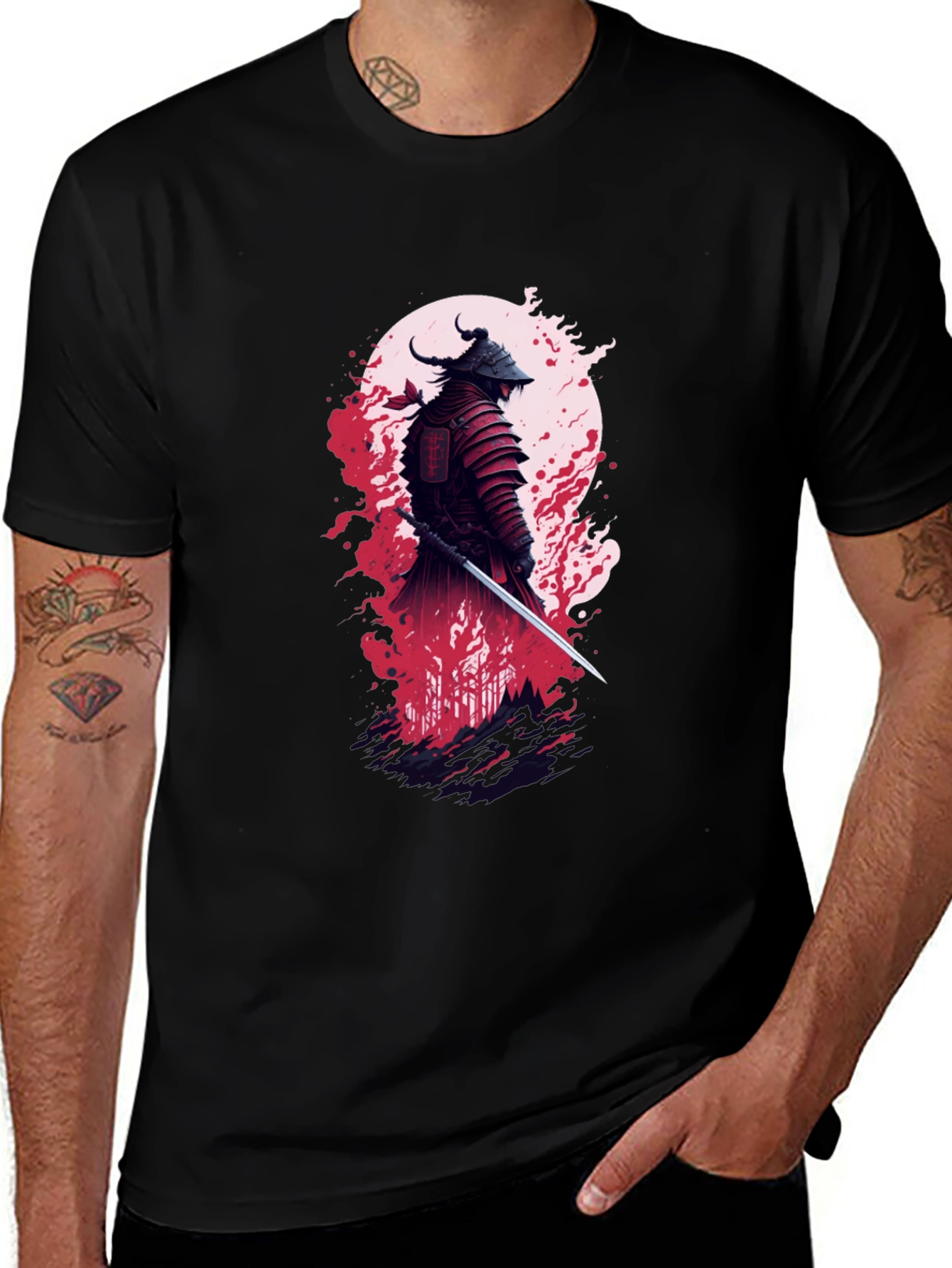 Samurai Warrior Graphic Tee - Stylish Black T-Shirt