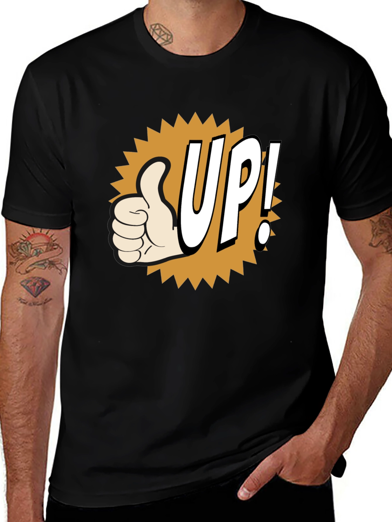 Variant 30 of Thumbs Up! Graphic Tee - Black Cotton Blend