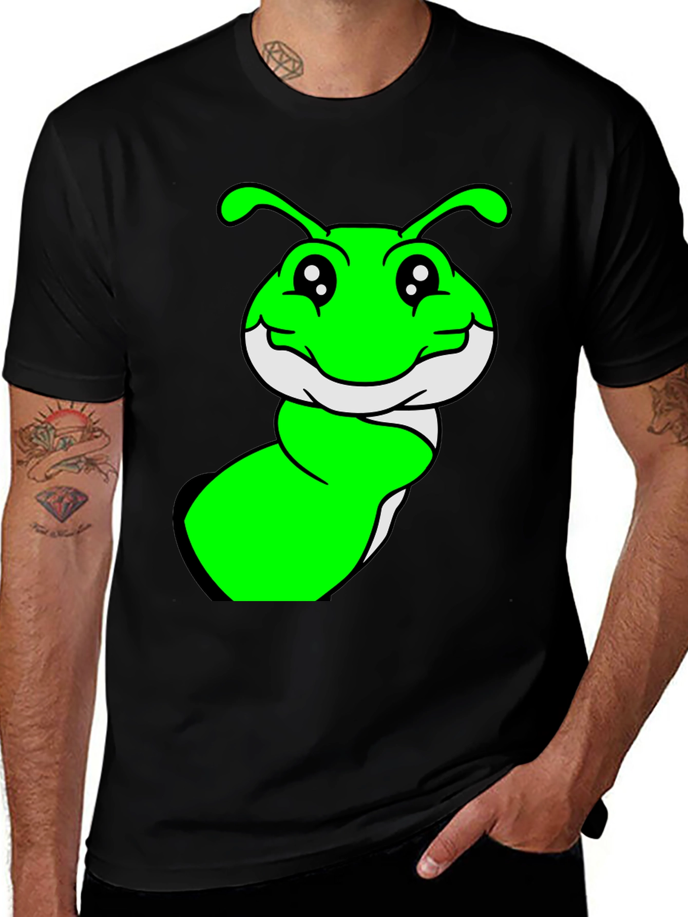 Variant 3 of Green Cartoon Worm Graphic T-Shirt