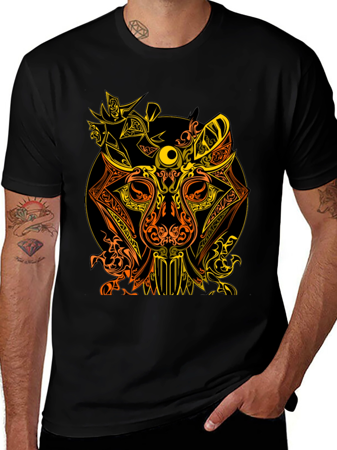 Variant 6 of Tribal Cat Graphic T-Shirt - Unique Artistic Design