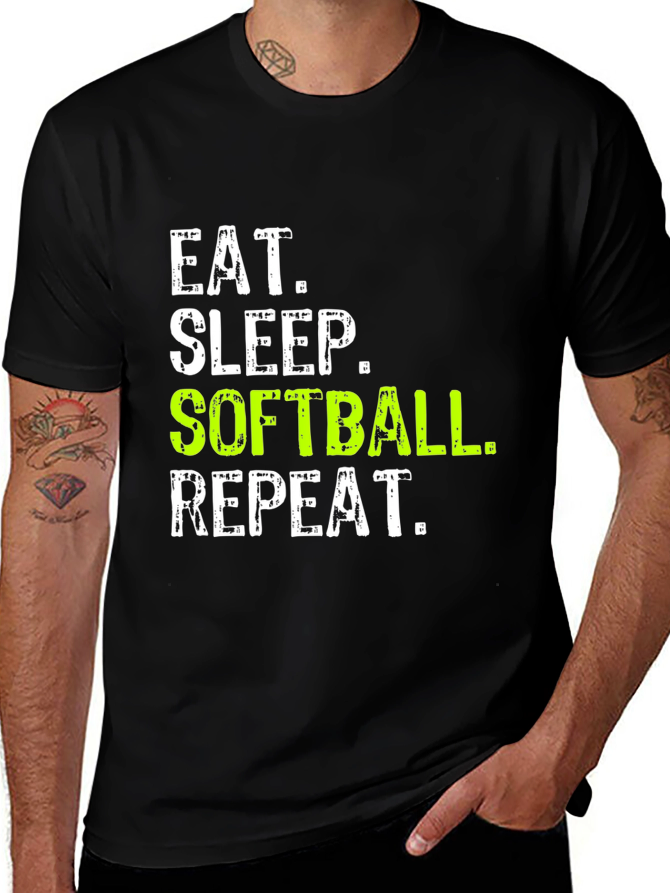 Variant 18 of Eat Sleep Softball Repeat Black Graphic Tee