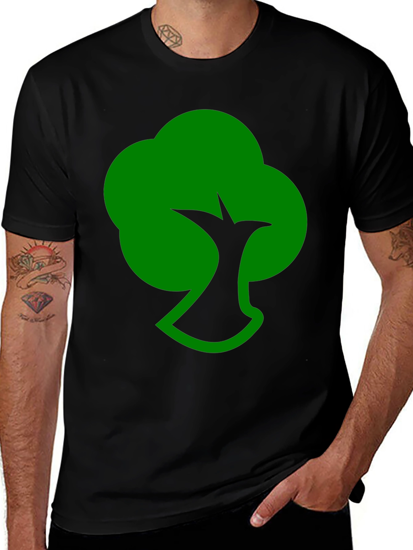 Variant 14 of Green Tree Silhouette Black T-Shirt