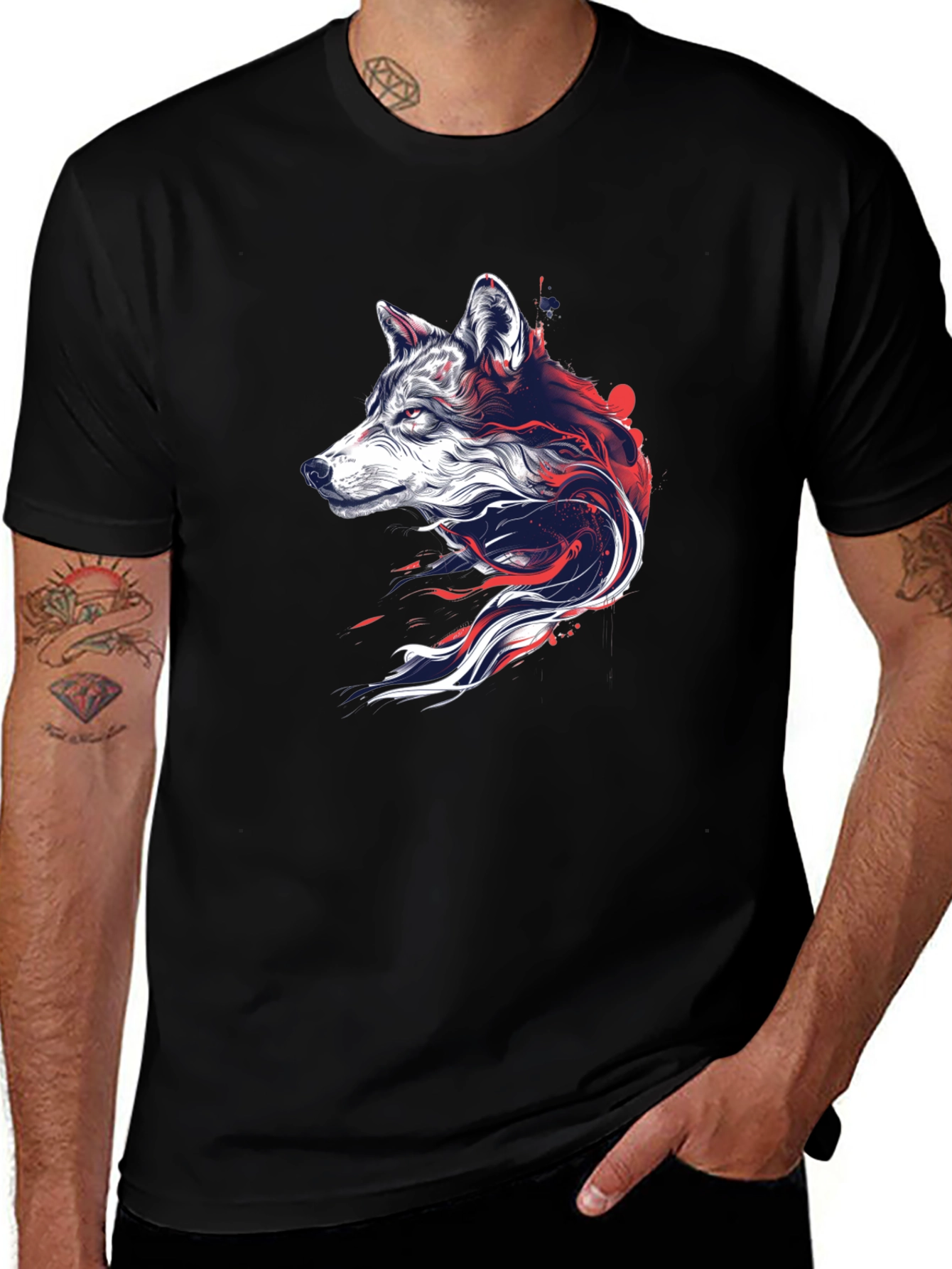 Variant 28 of Wolf Graphic Print Black T-Shirt
