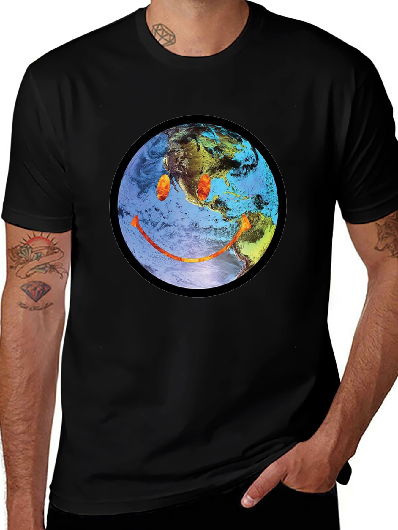 Variant 19 of Earth Smiley Graphic Tee - Black