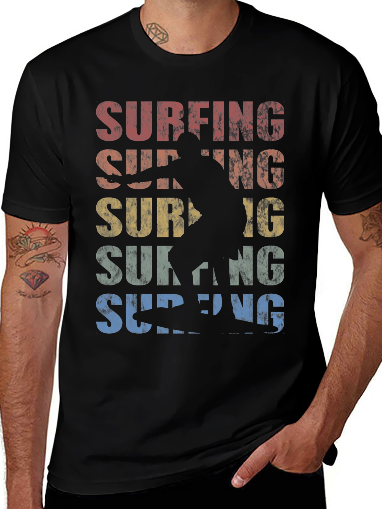 Variant 27 of Retro Surfing Graphic Tee | Black Cotton T-Shirt