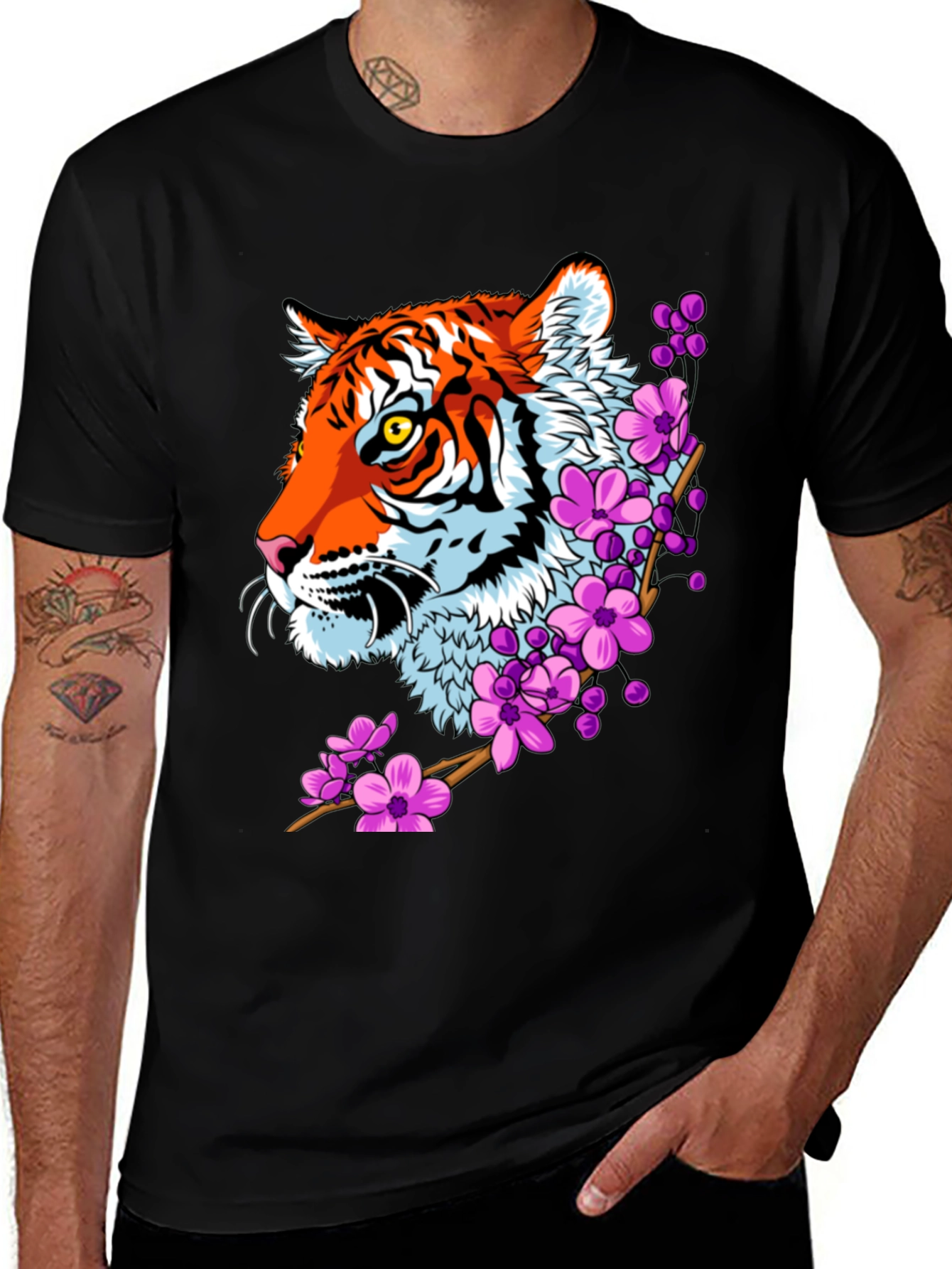 Variant 7 of Tiger & Blossom Graphic Tee - Stylish Animal Print T-Shirt
